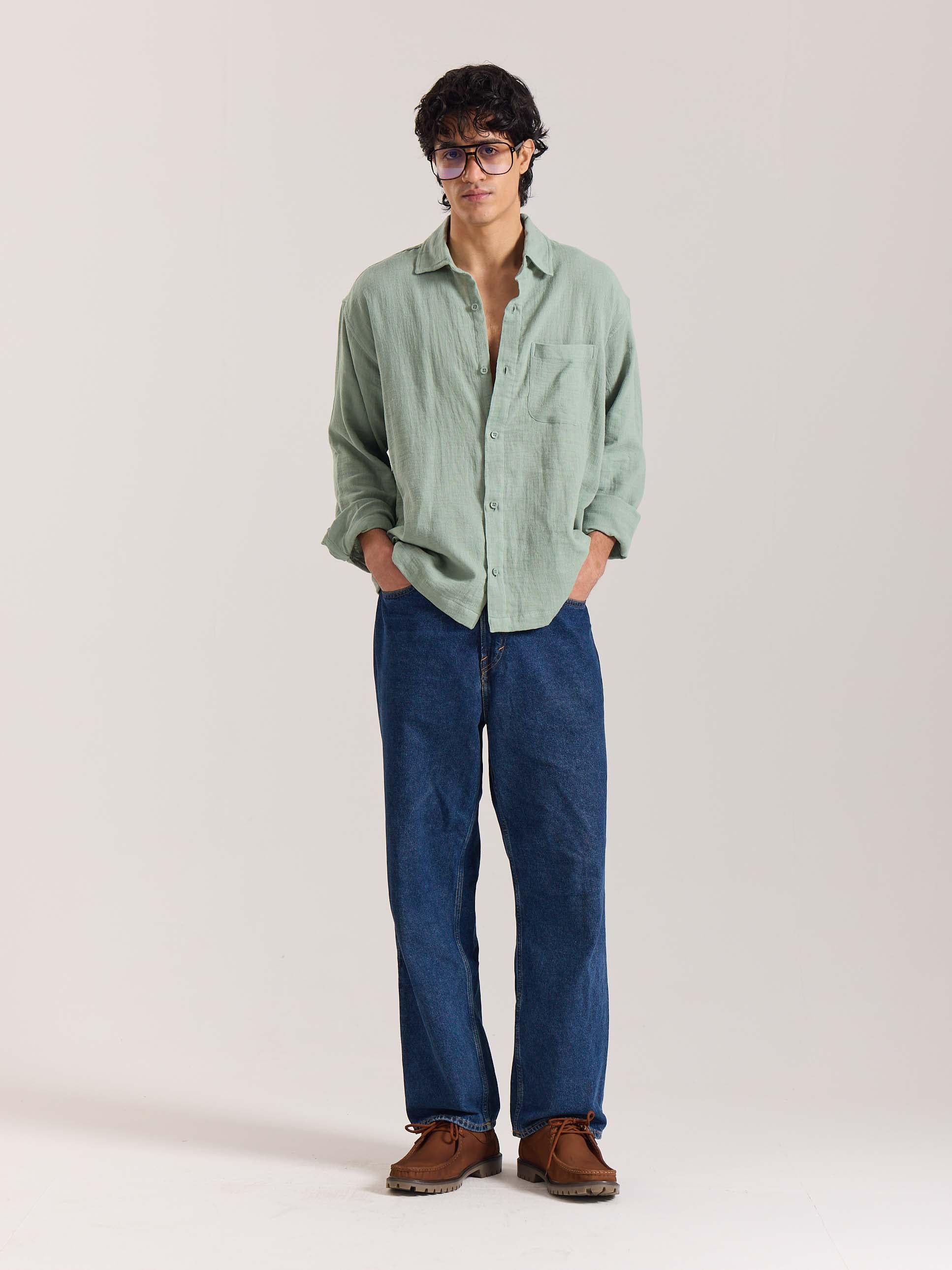 Aqua Green Gauze Holiday Shirt
