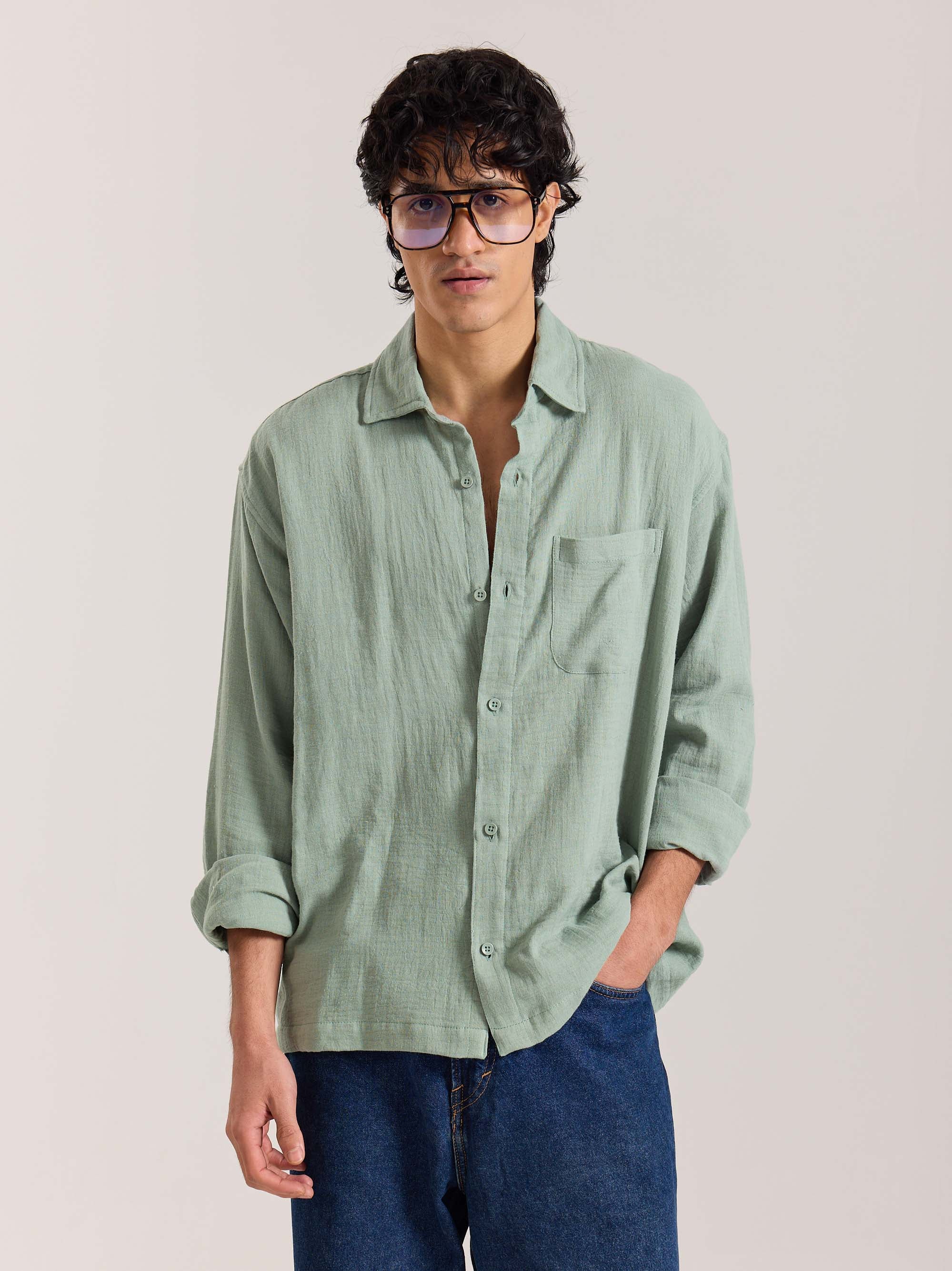Aqua Green Gauze Holiday Shirt - Image 2
