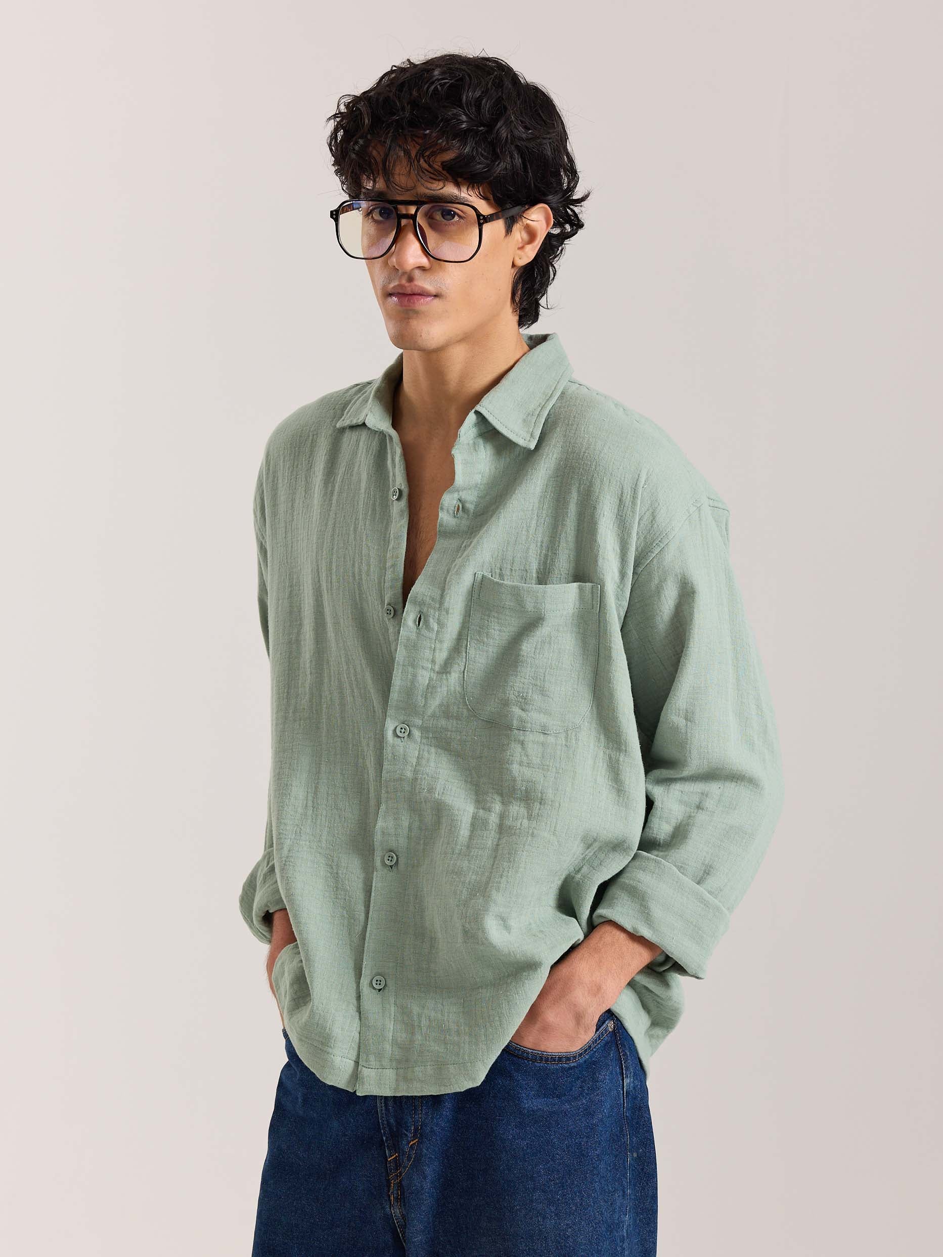 Aqua Green Gauze Holiday Shirt - Image 4