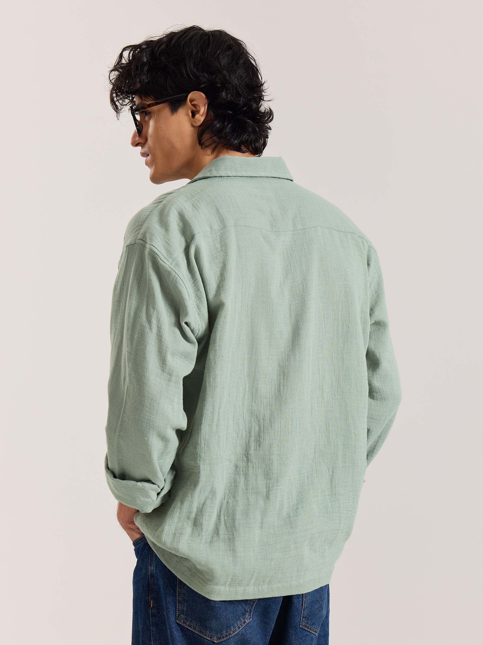 Aqua Green Gauze Holiday Shirt - Image 6