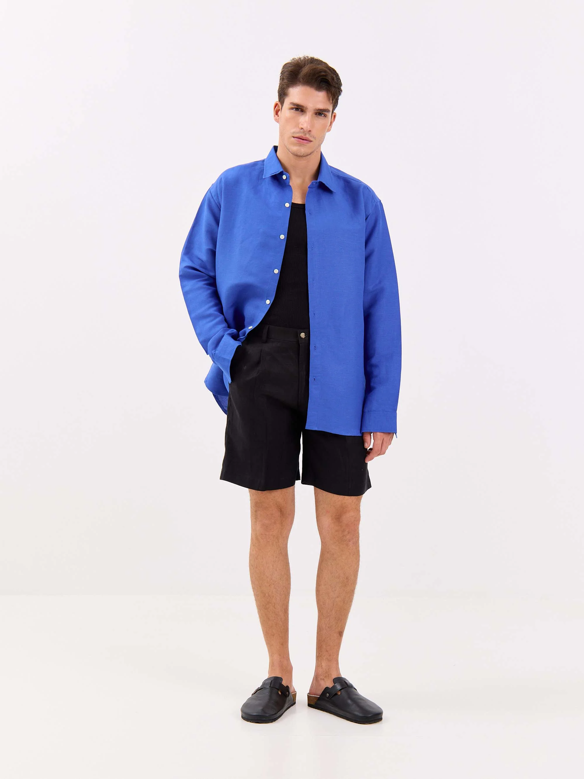 Azure Blue Linen-blend Shirt