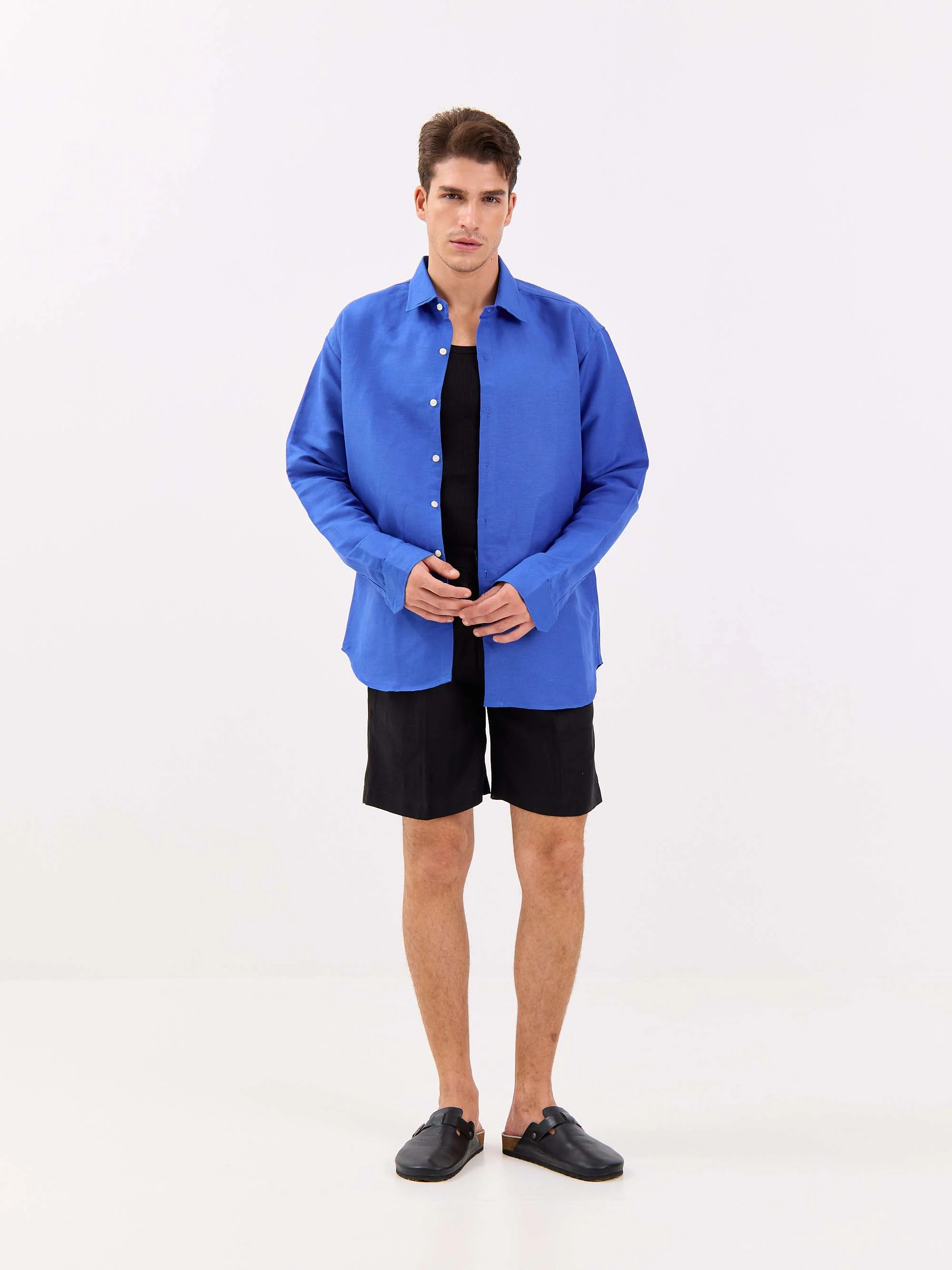 Azure Blue Linen-blend Shirt - Image 4
