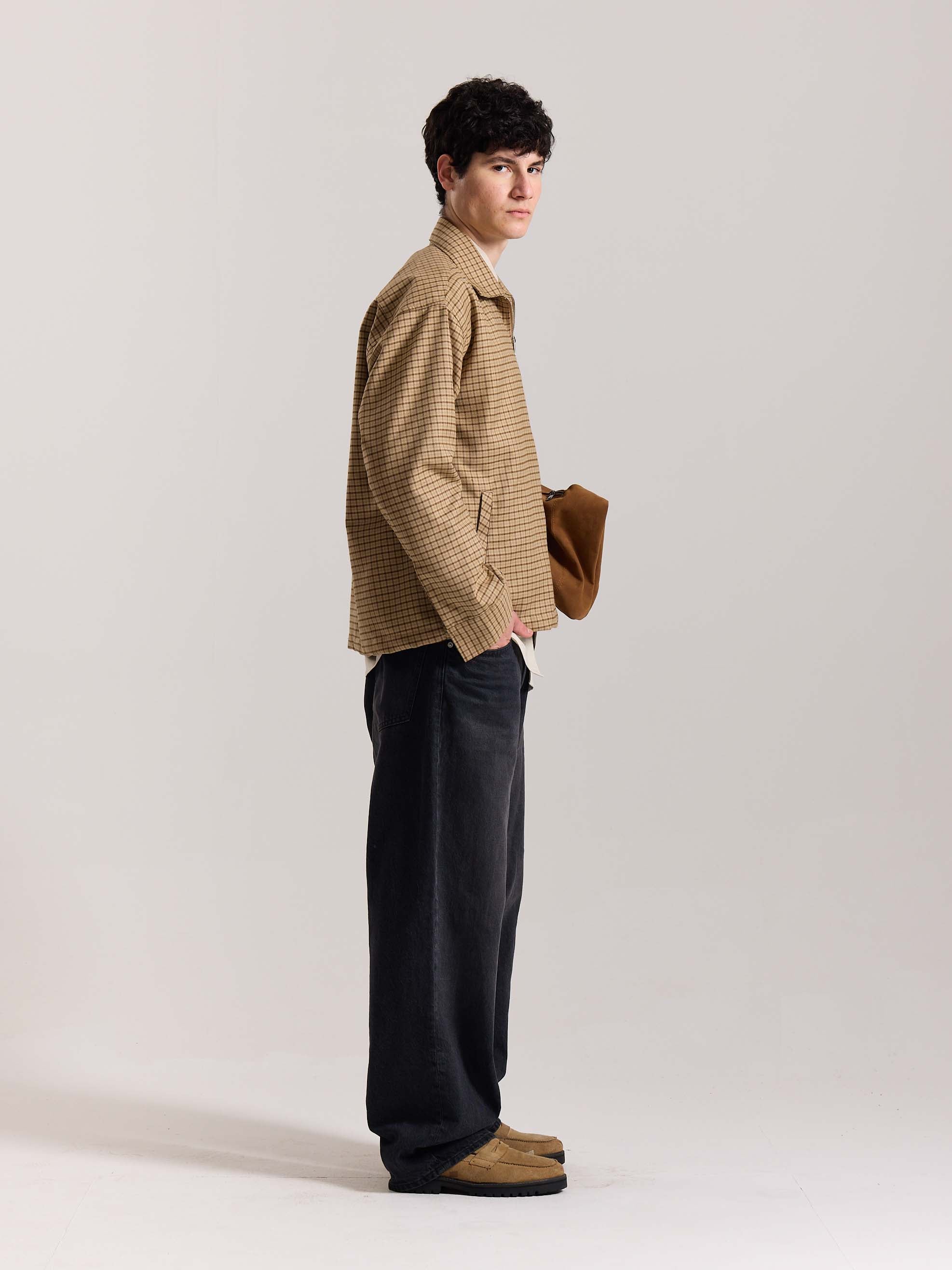 Beige Checkered Tweed Zipper Shacket - Image 7