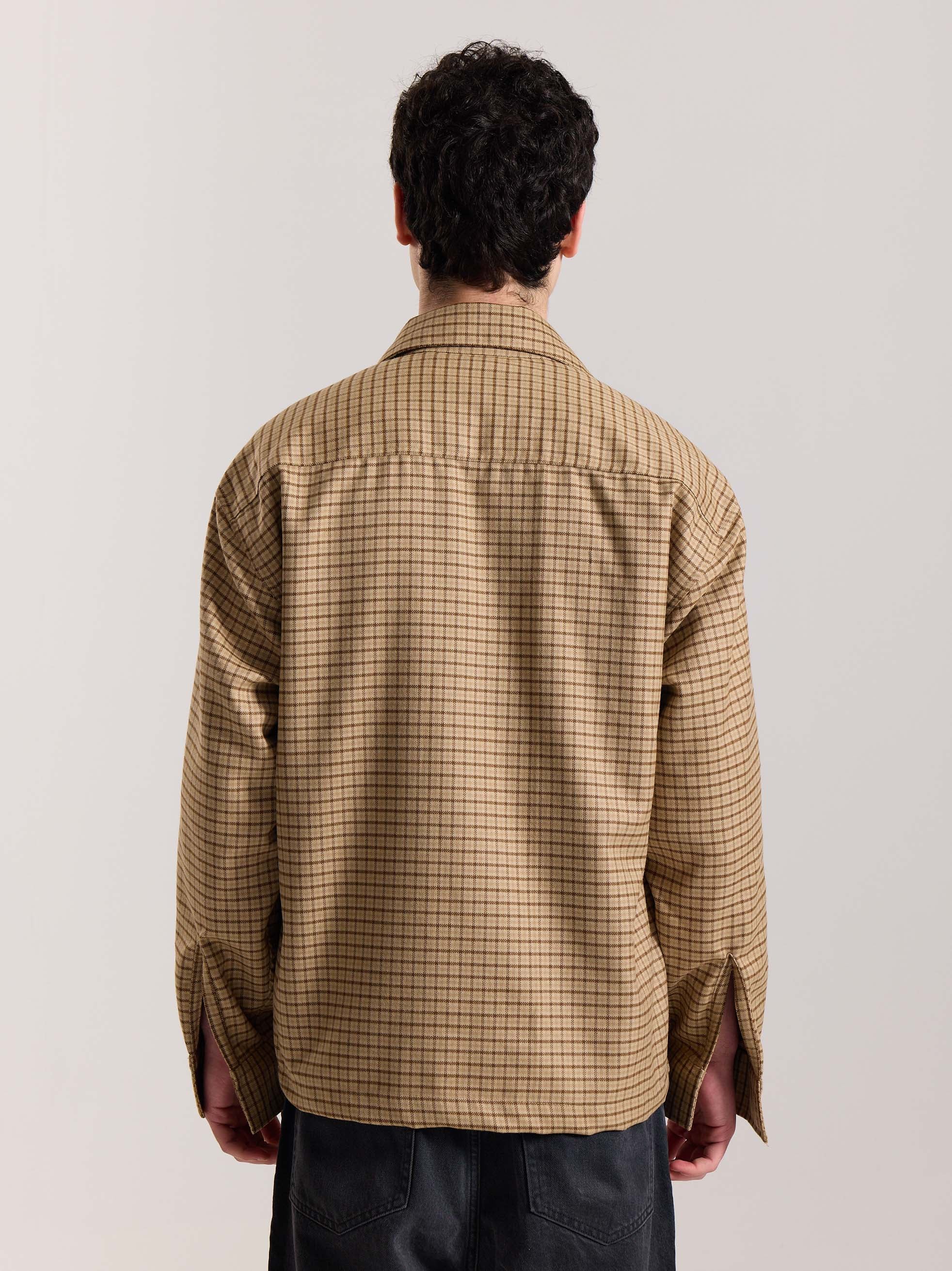 Beige Checkered Tweed Zipper Shacket - Image 8