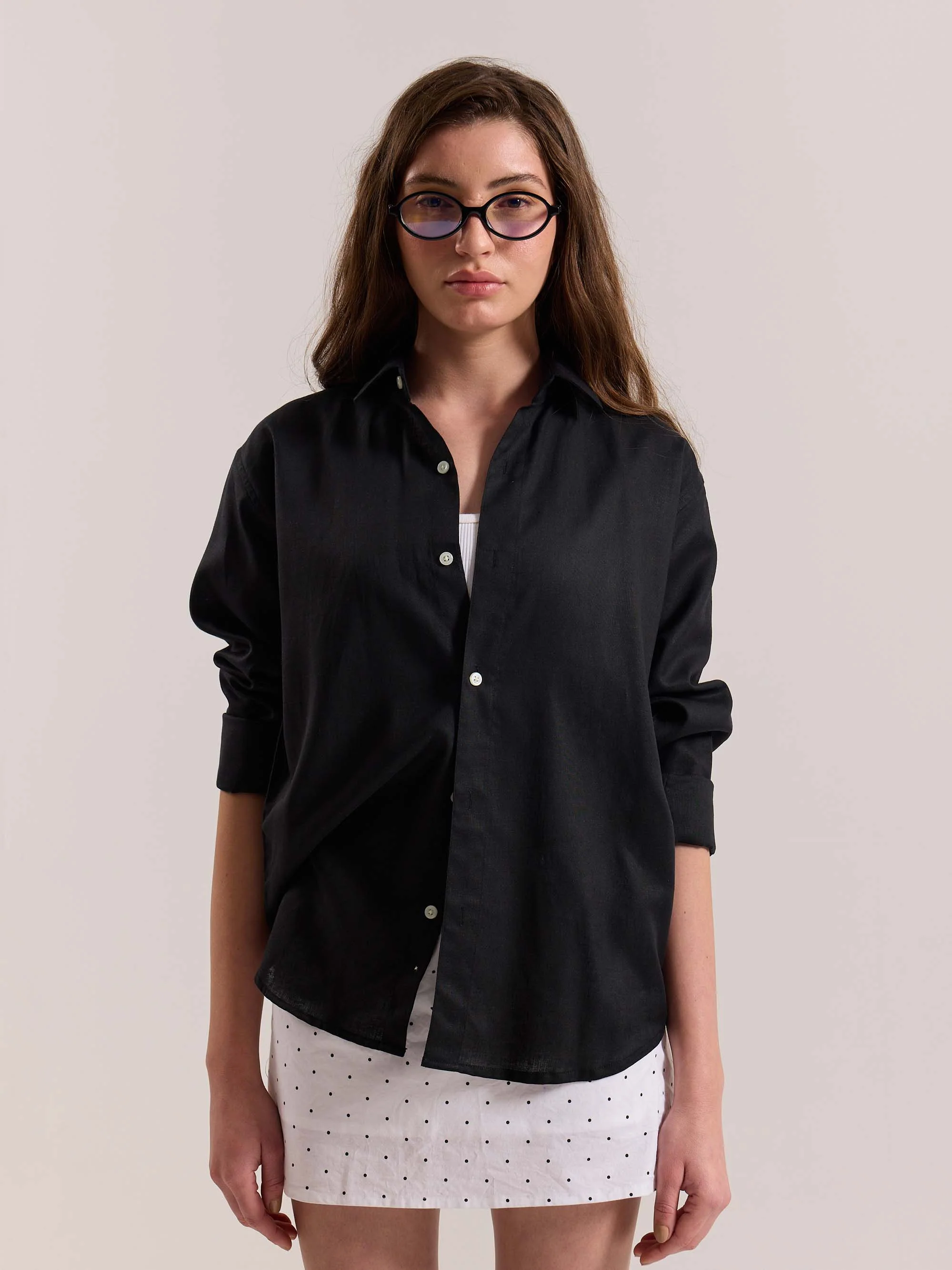 Black Linen-blend Shirt (Pre-Order) - Image 4