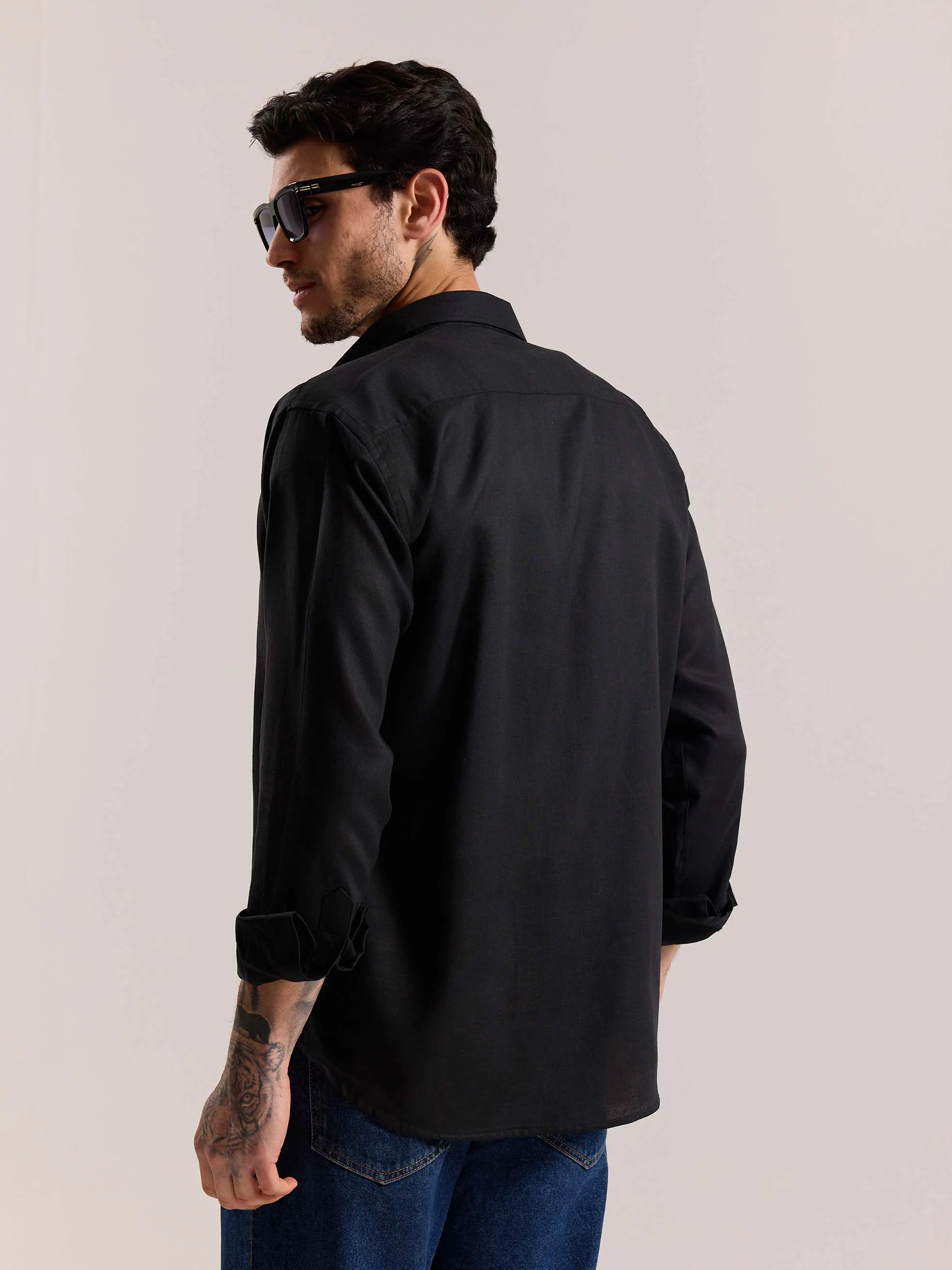 Black Linen-blend Shirt (Pre-Order) - Image 8