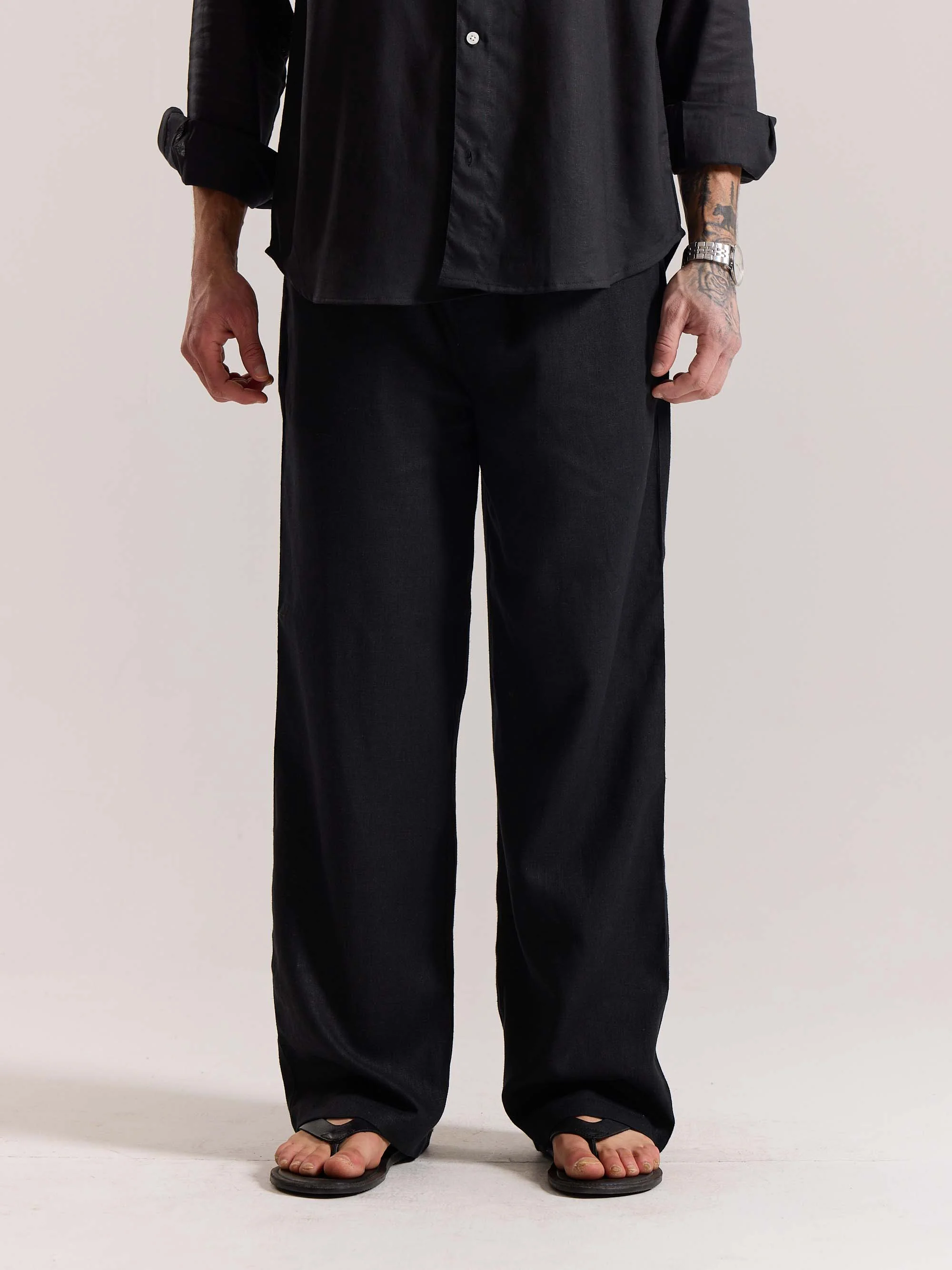 Black Linen Pull-on Pants - Image 3