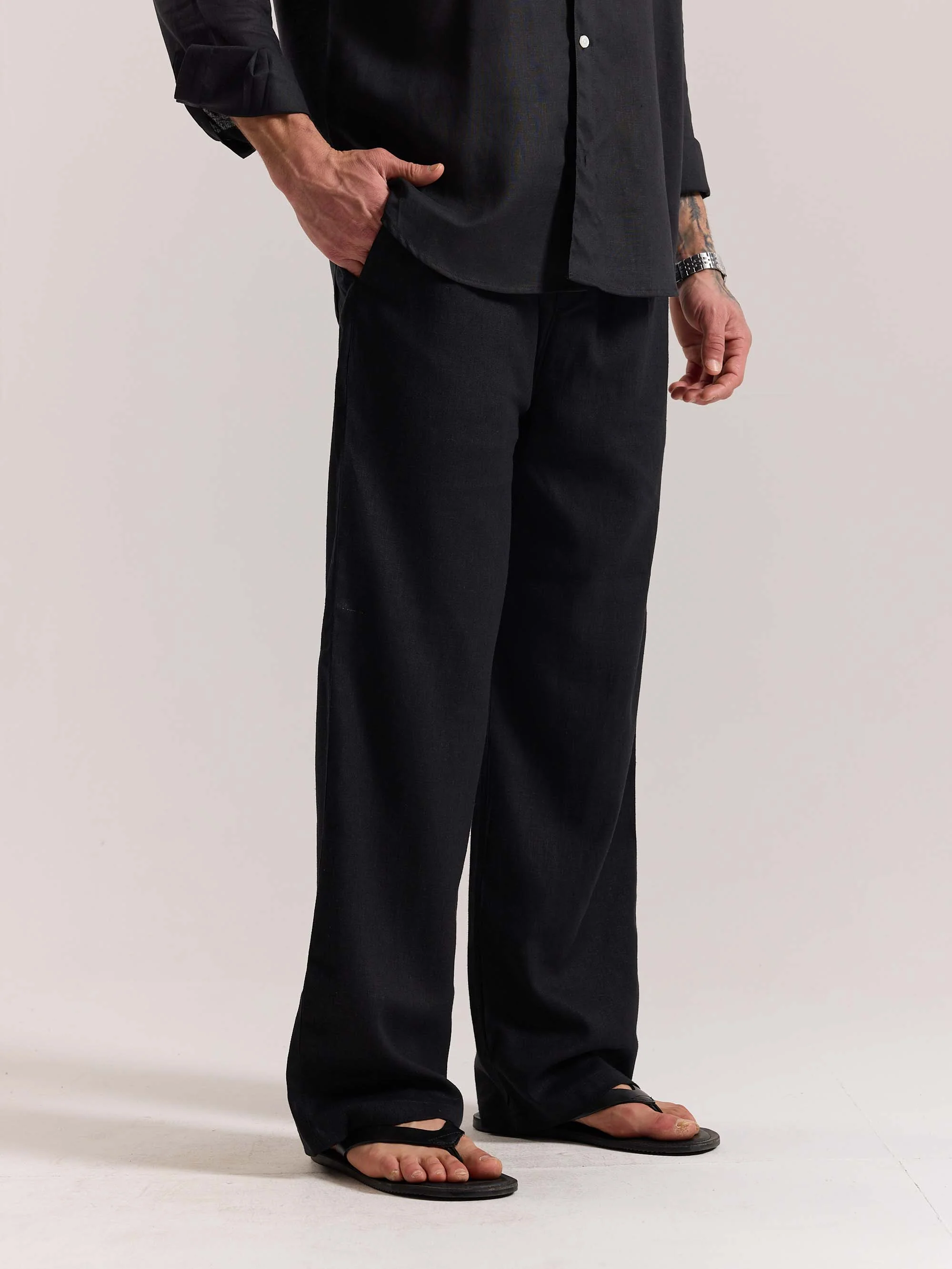 Black Linen Pull-on Pants - Image 5