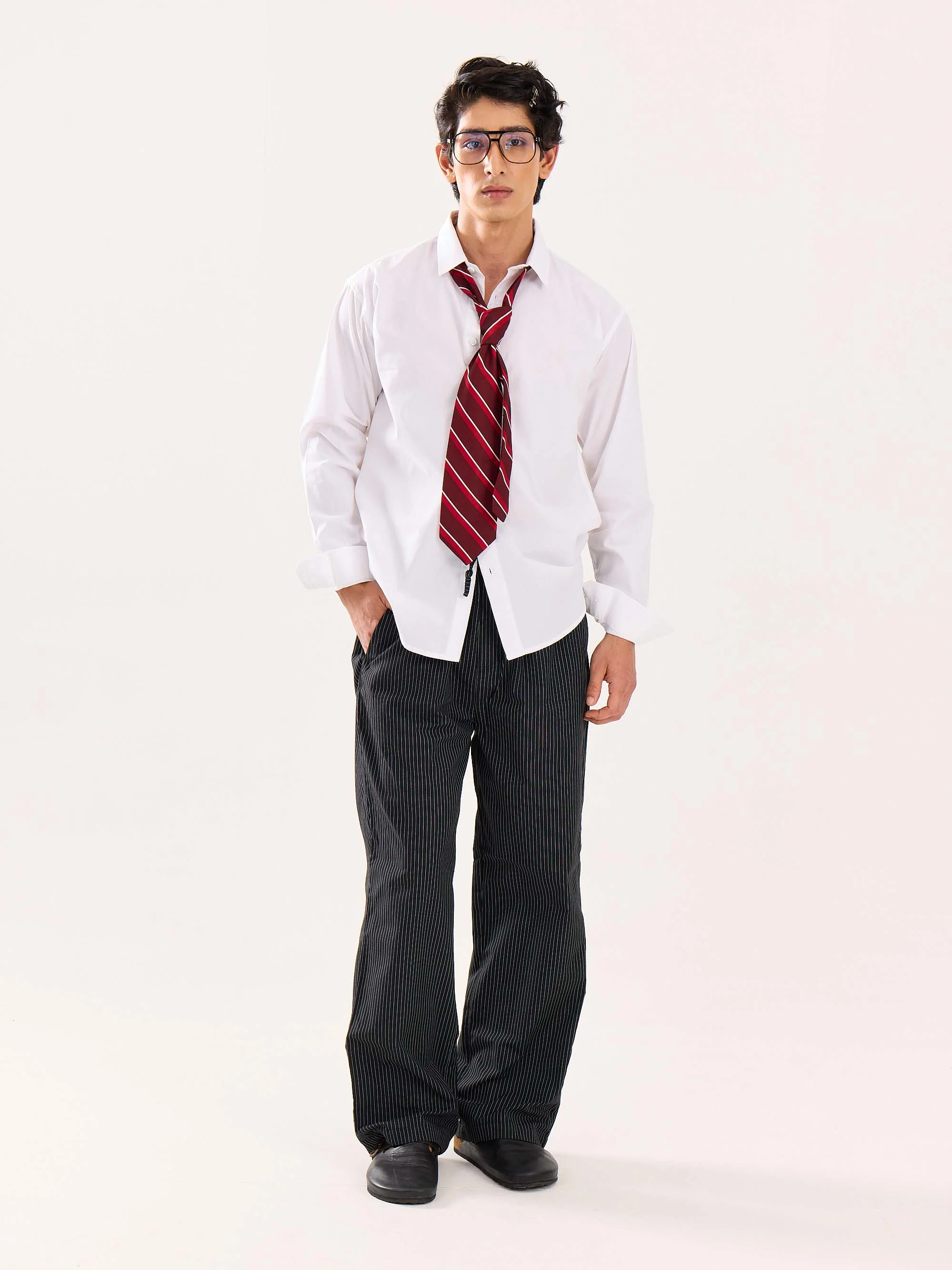 Black Pinstriped Poplin Pull-on Pants