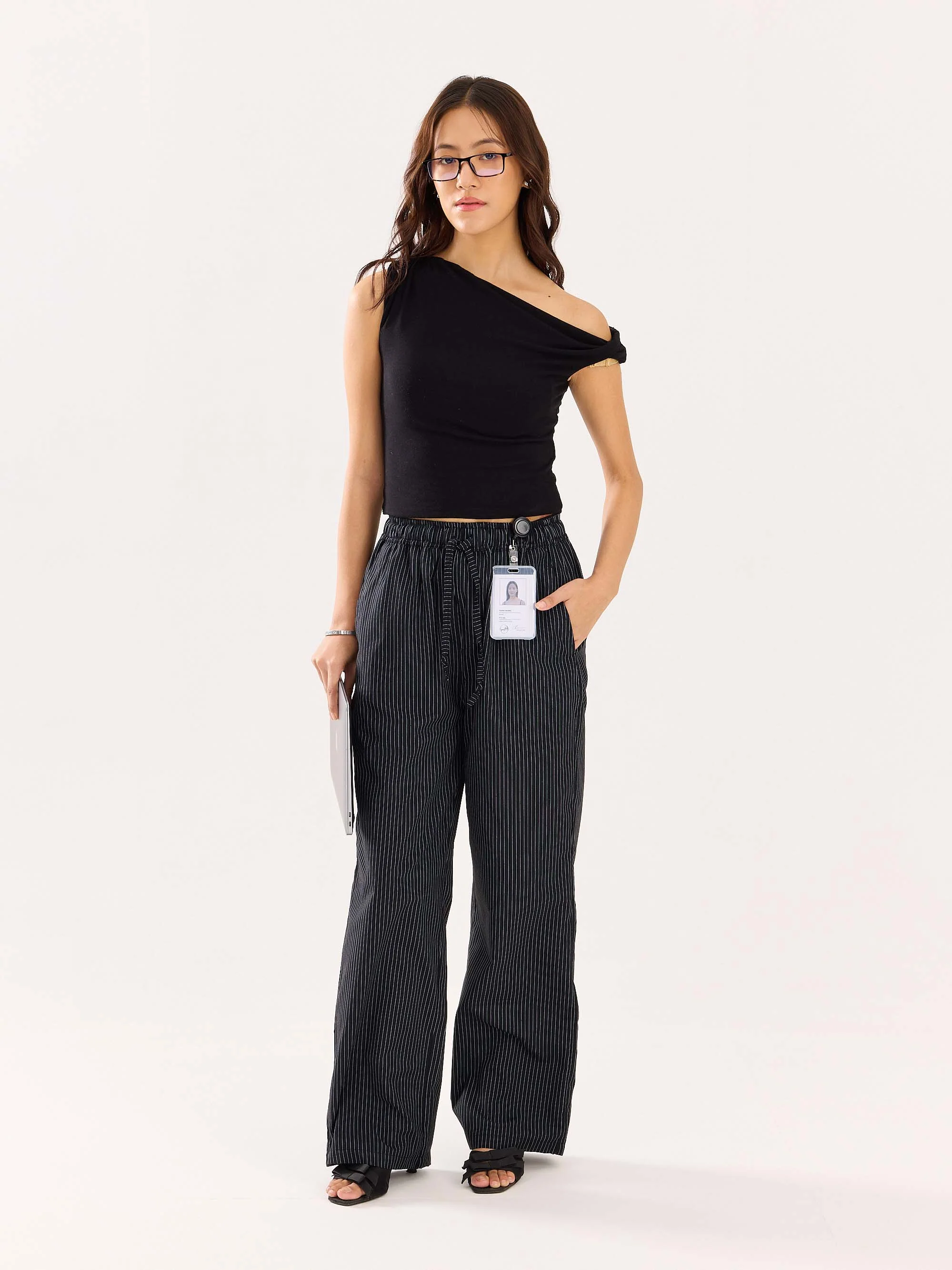 Black Pinstriped Poplin Pull-on Pants - Image 2