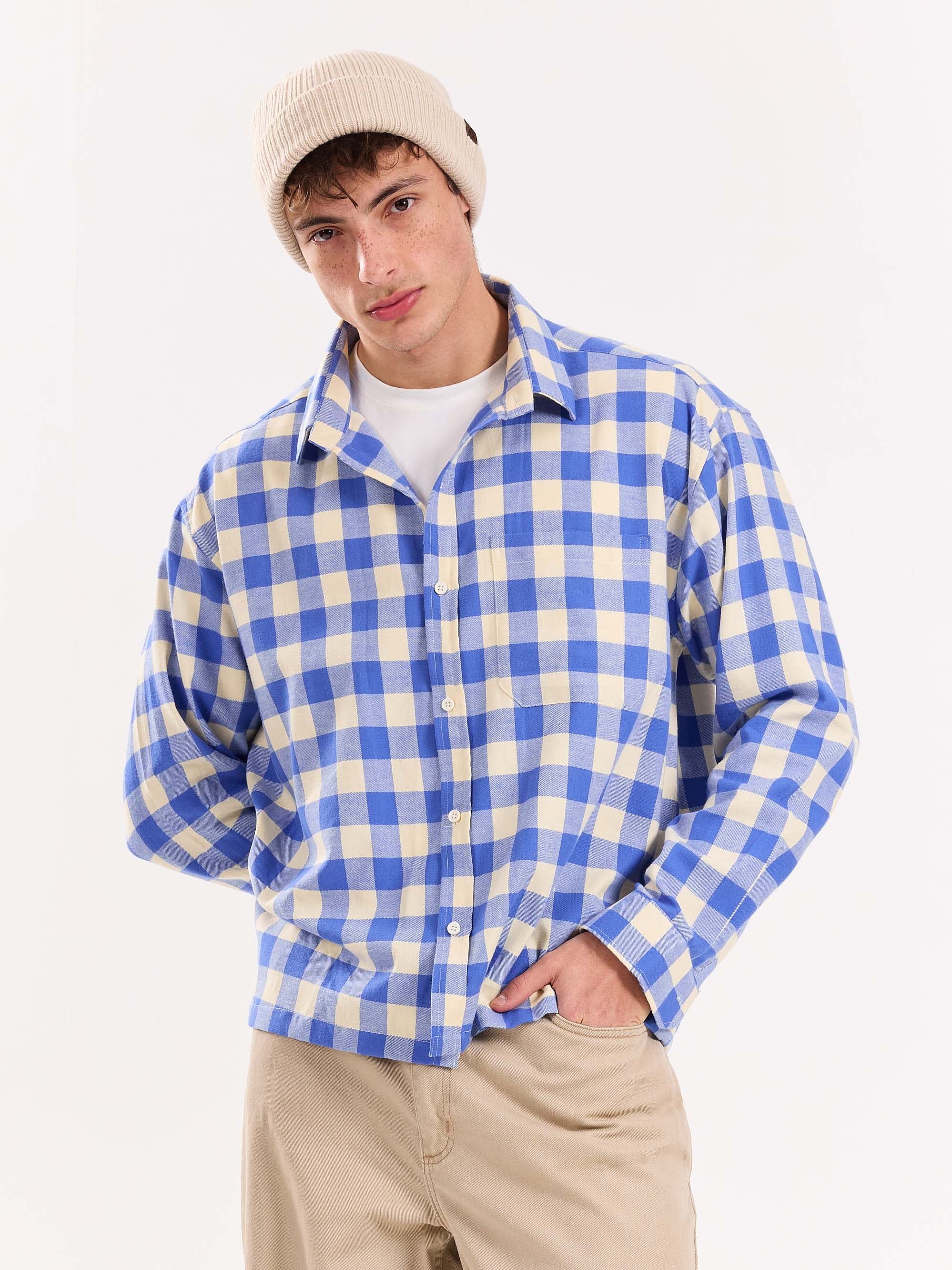 Blue Checkered Flannel Overshirt - Image 2