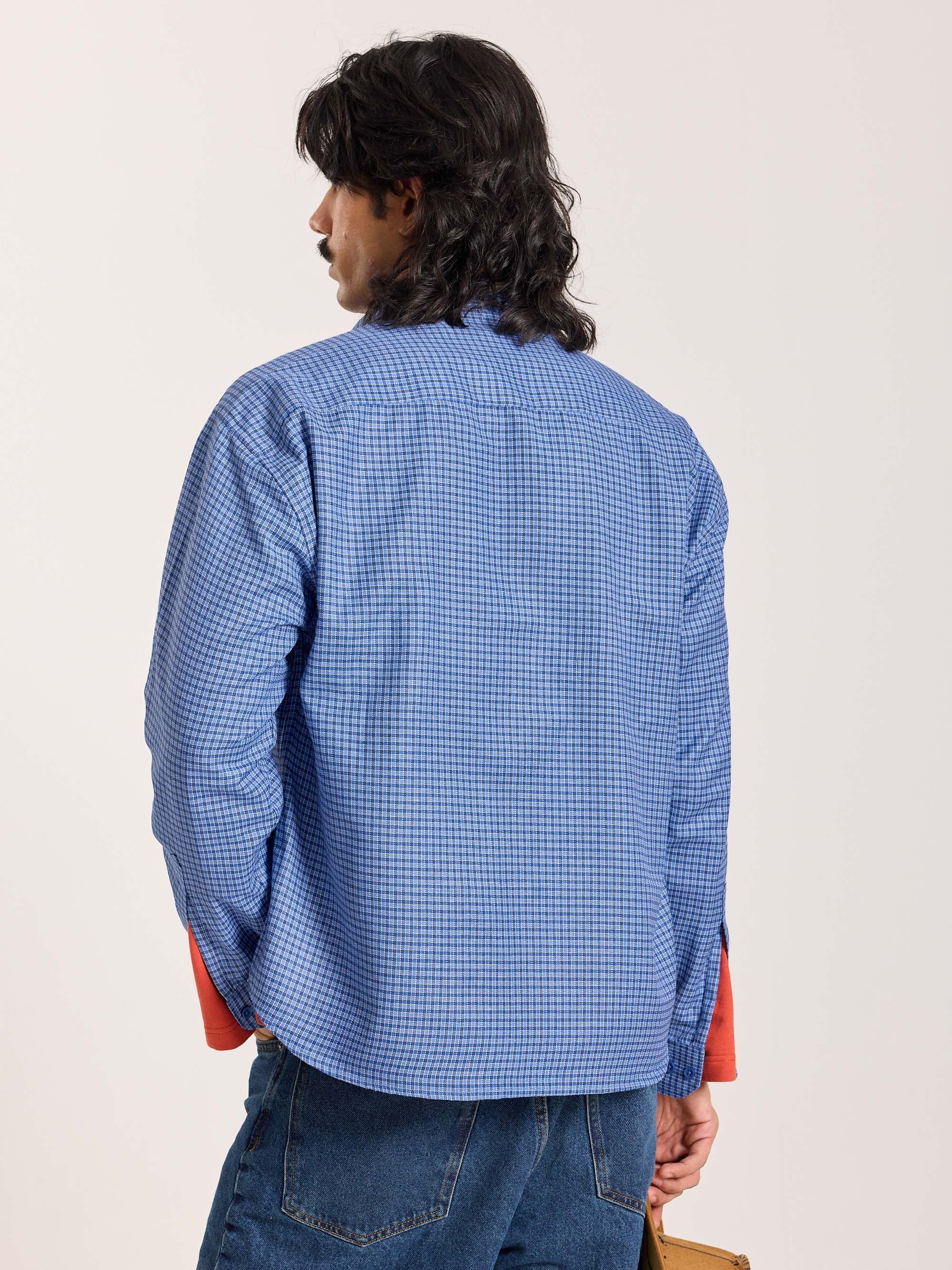 Blue Checkered Oversized Cropped Shirt - Image 8