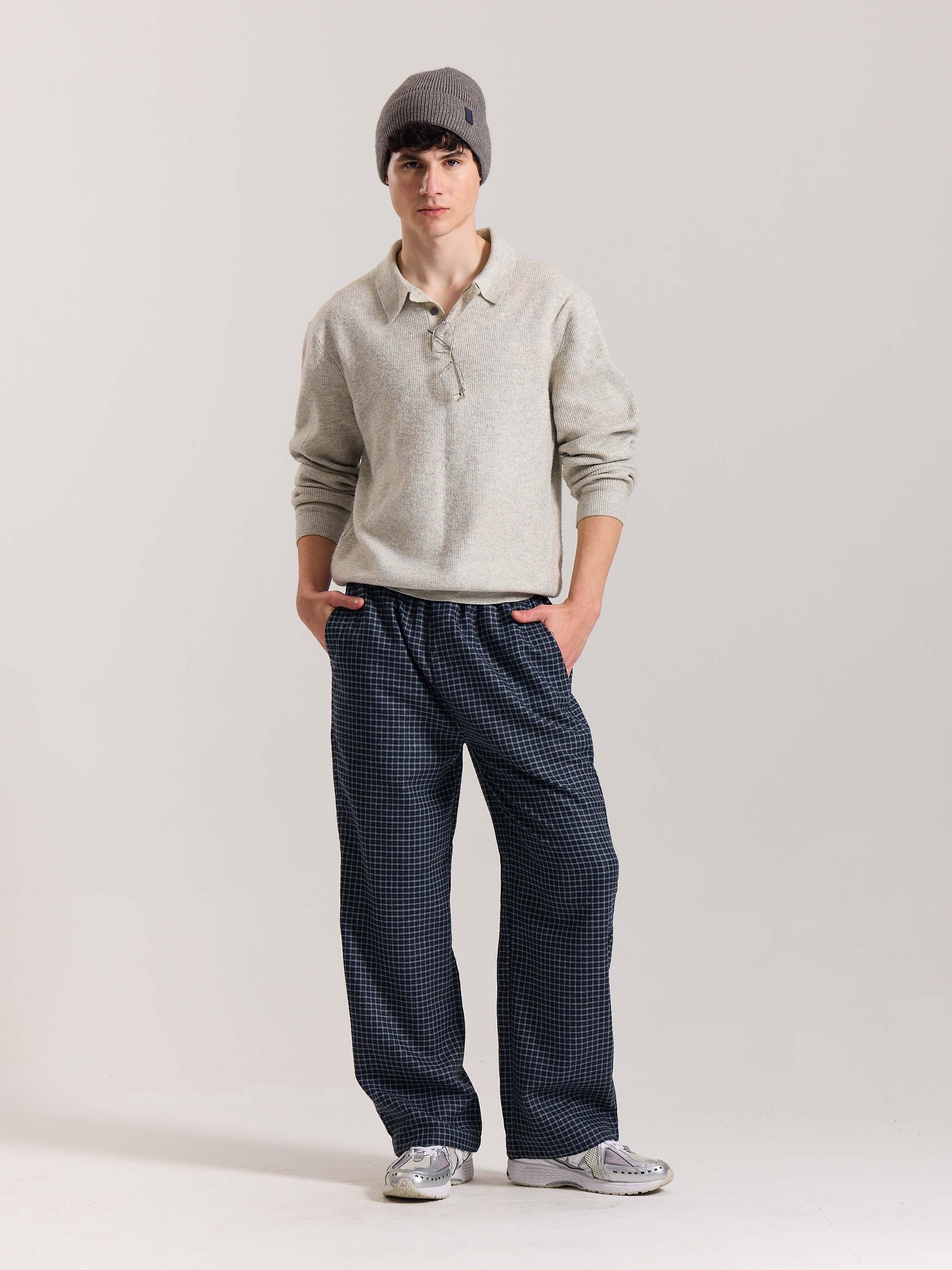 Blue Checkered Woolen Pants