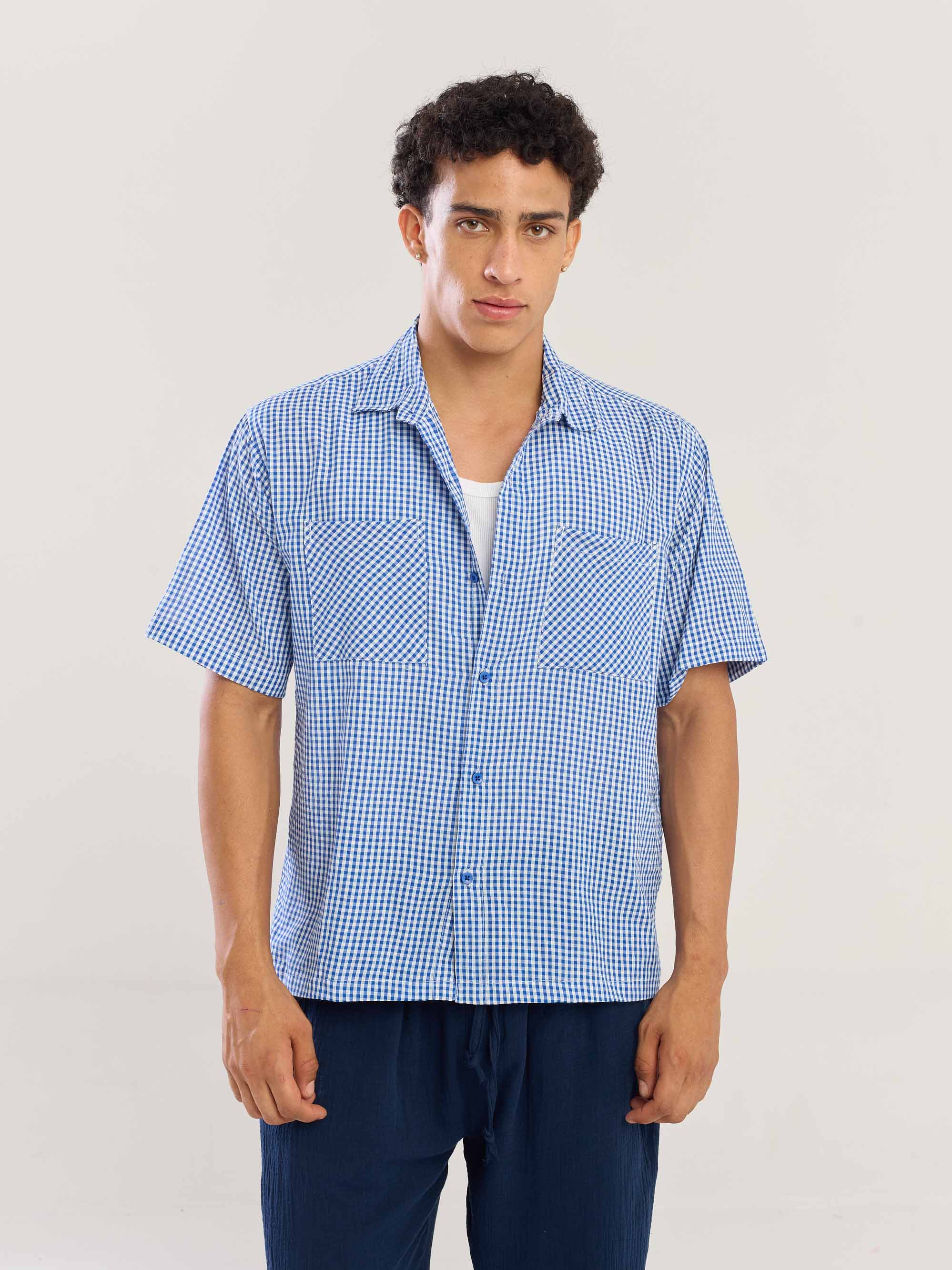 Blue Gingham Seersucker Shirt