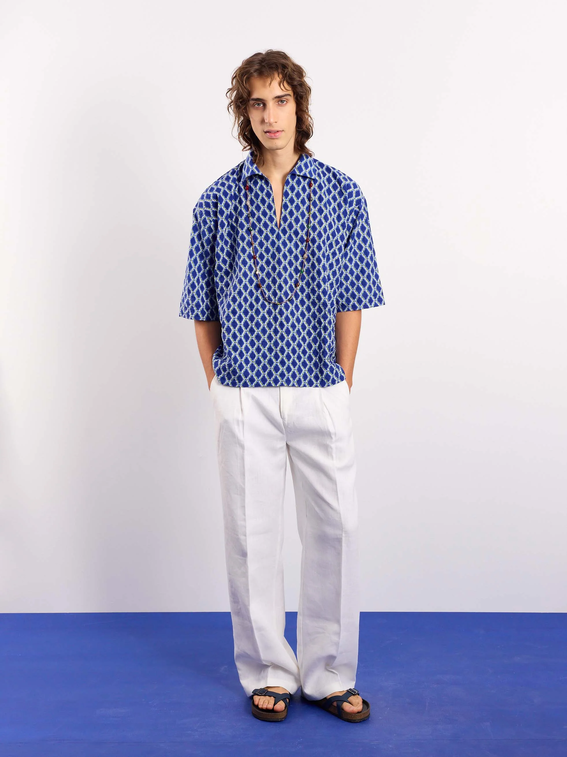 Blue & Green Geometrical Printed Pullover