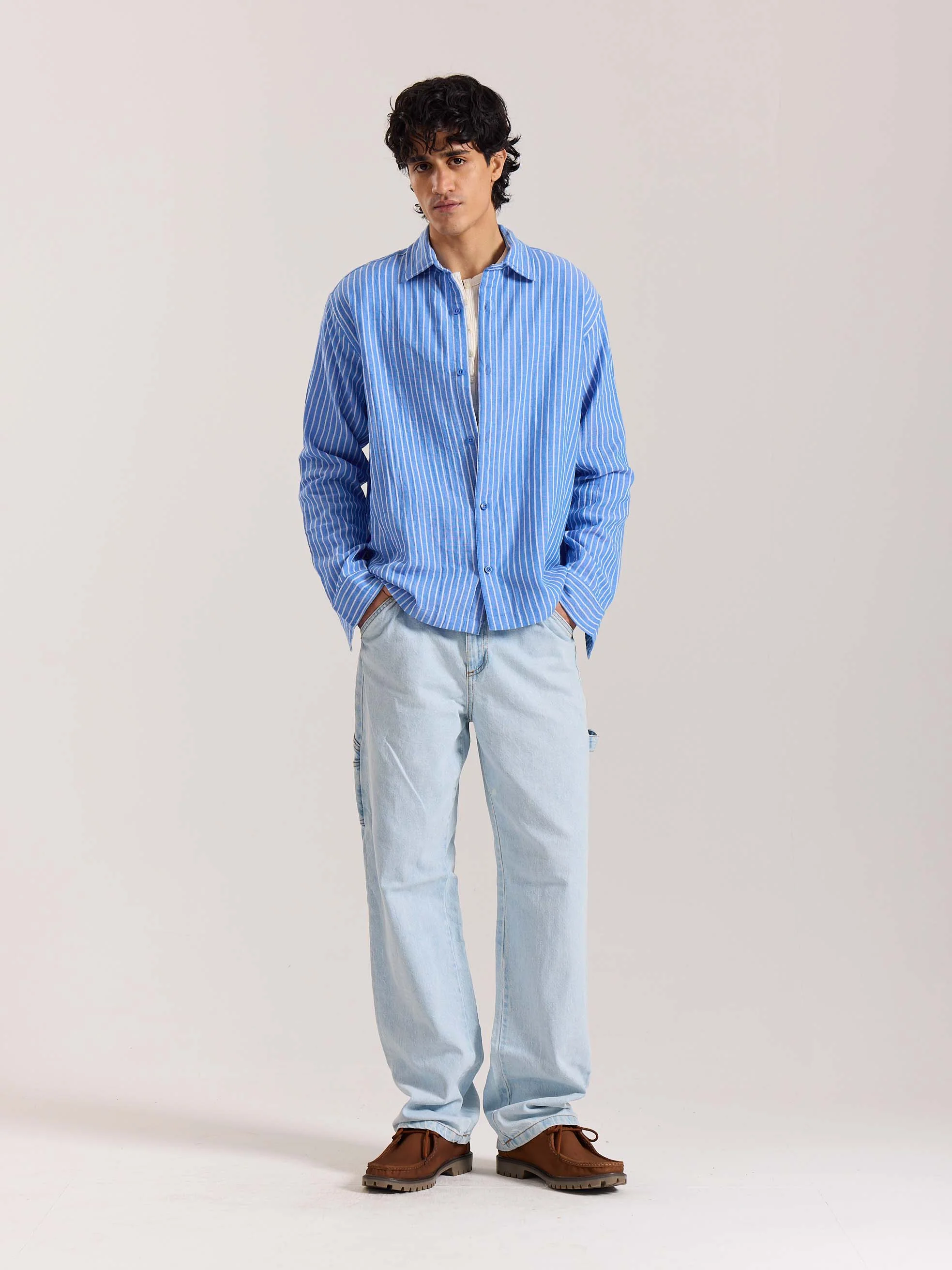 Blue Striped Gauze Holiday Shirt
