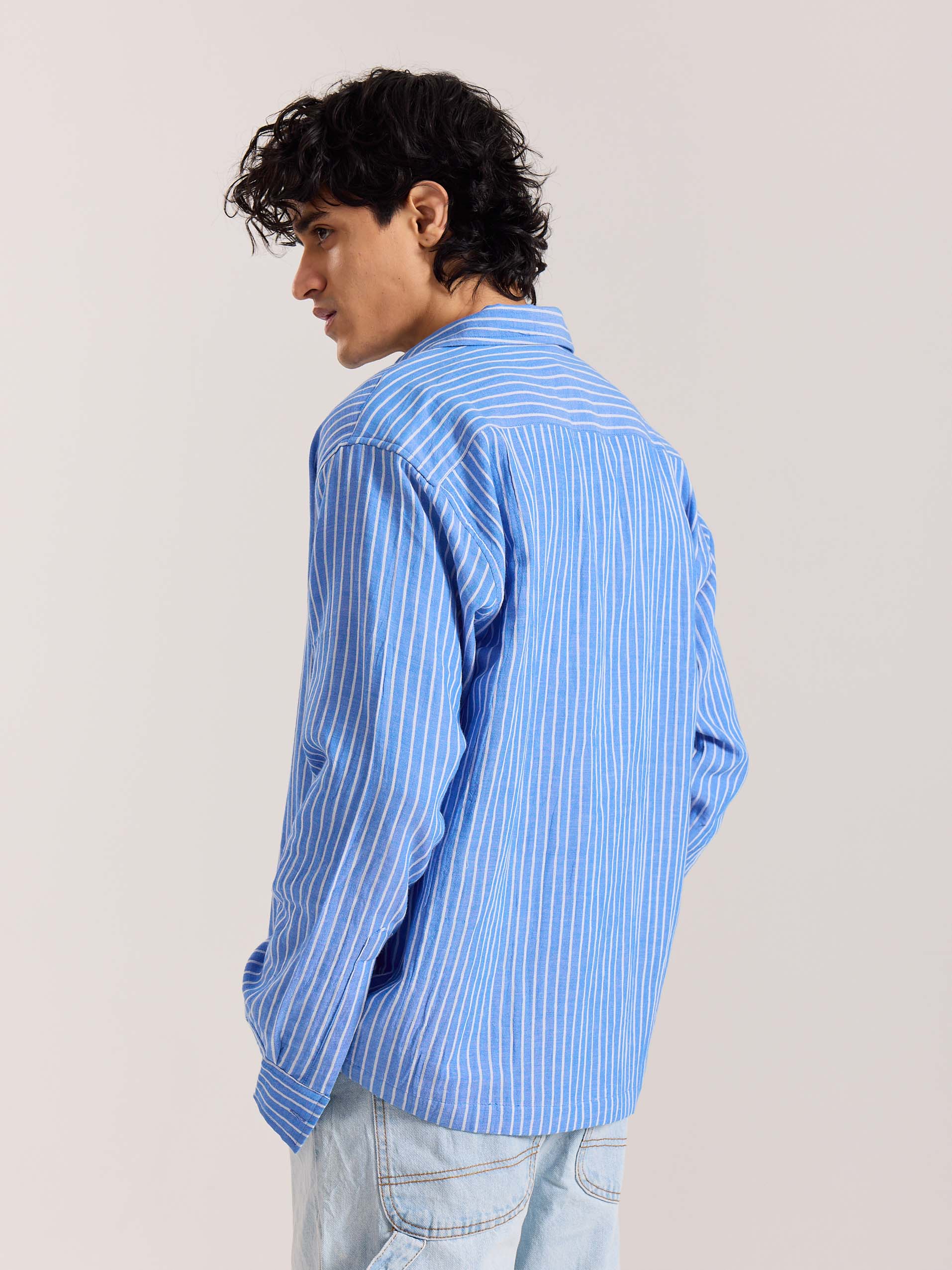 Blue Striped Gauze Holiday Shirt - Image 6