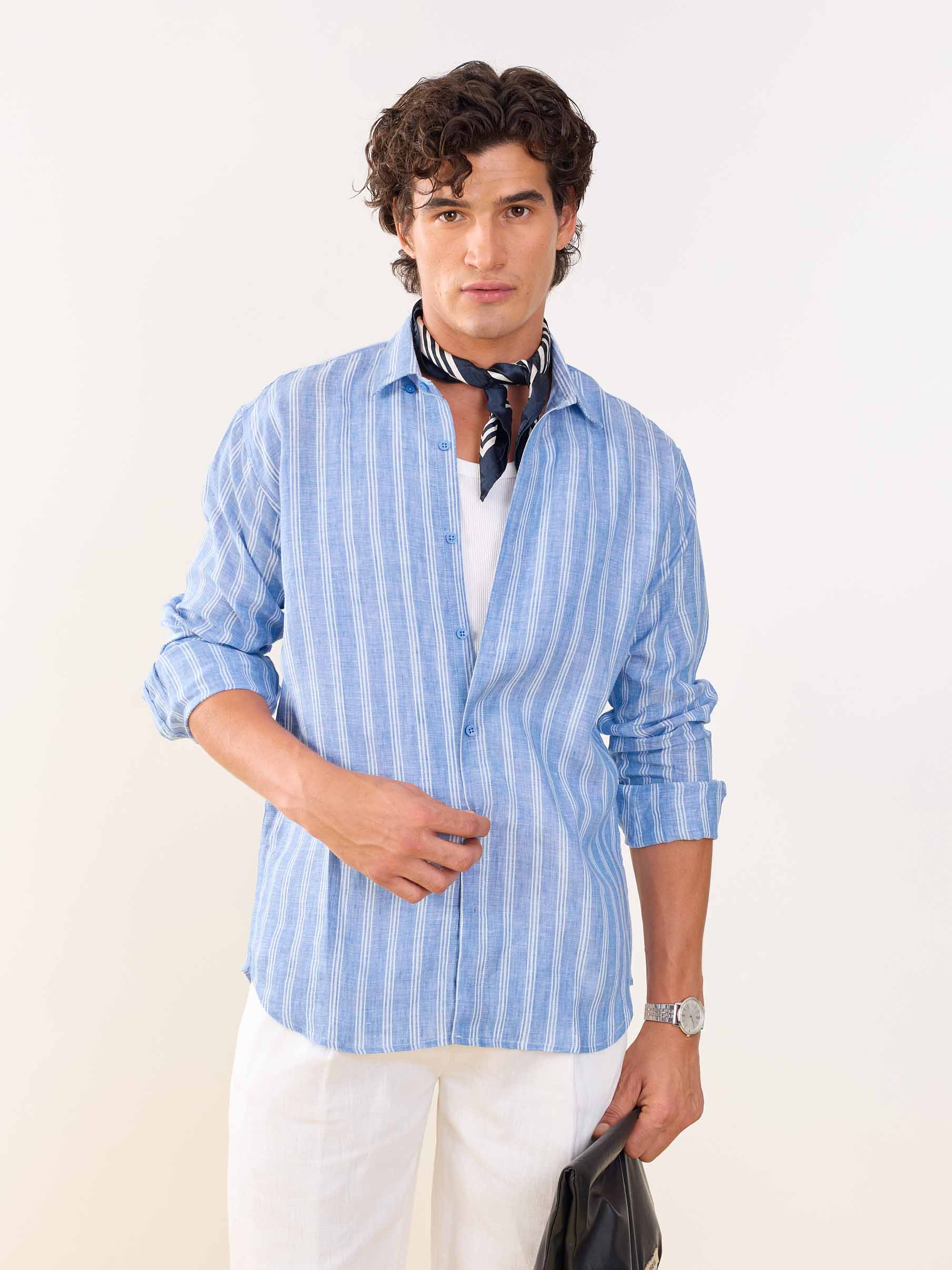 Blue Striped Irish Linen Shirt