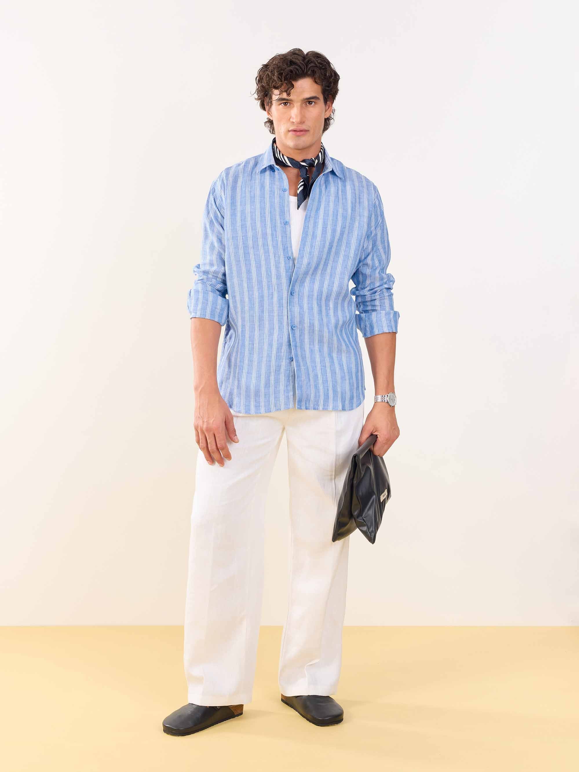 Blue Striped Irish Linen Shirt - Image 2