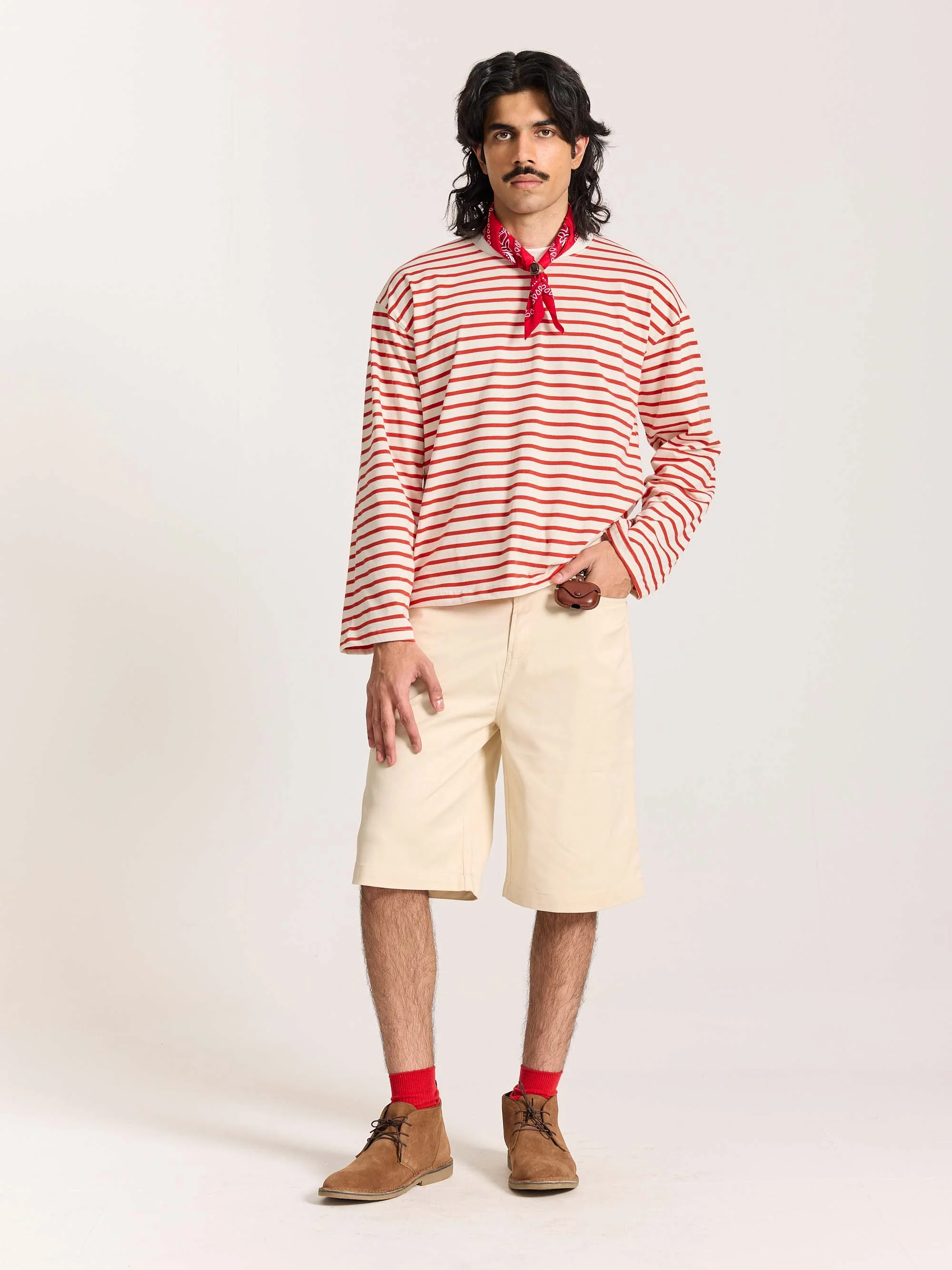 Red Striped Loose Fit Cropped T-Shirt