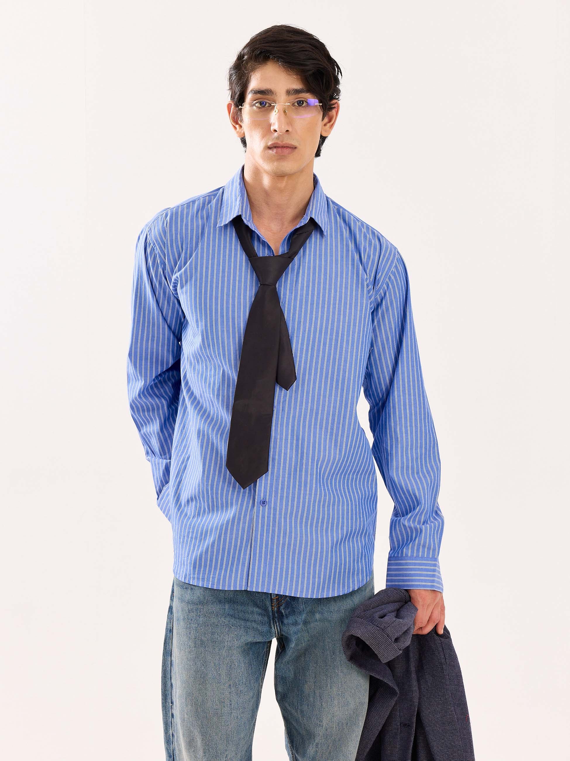 Blue Striped Poplin Shirt - Image 3