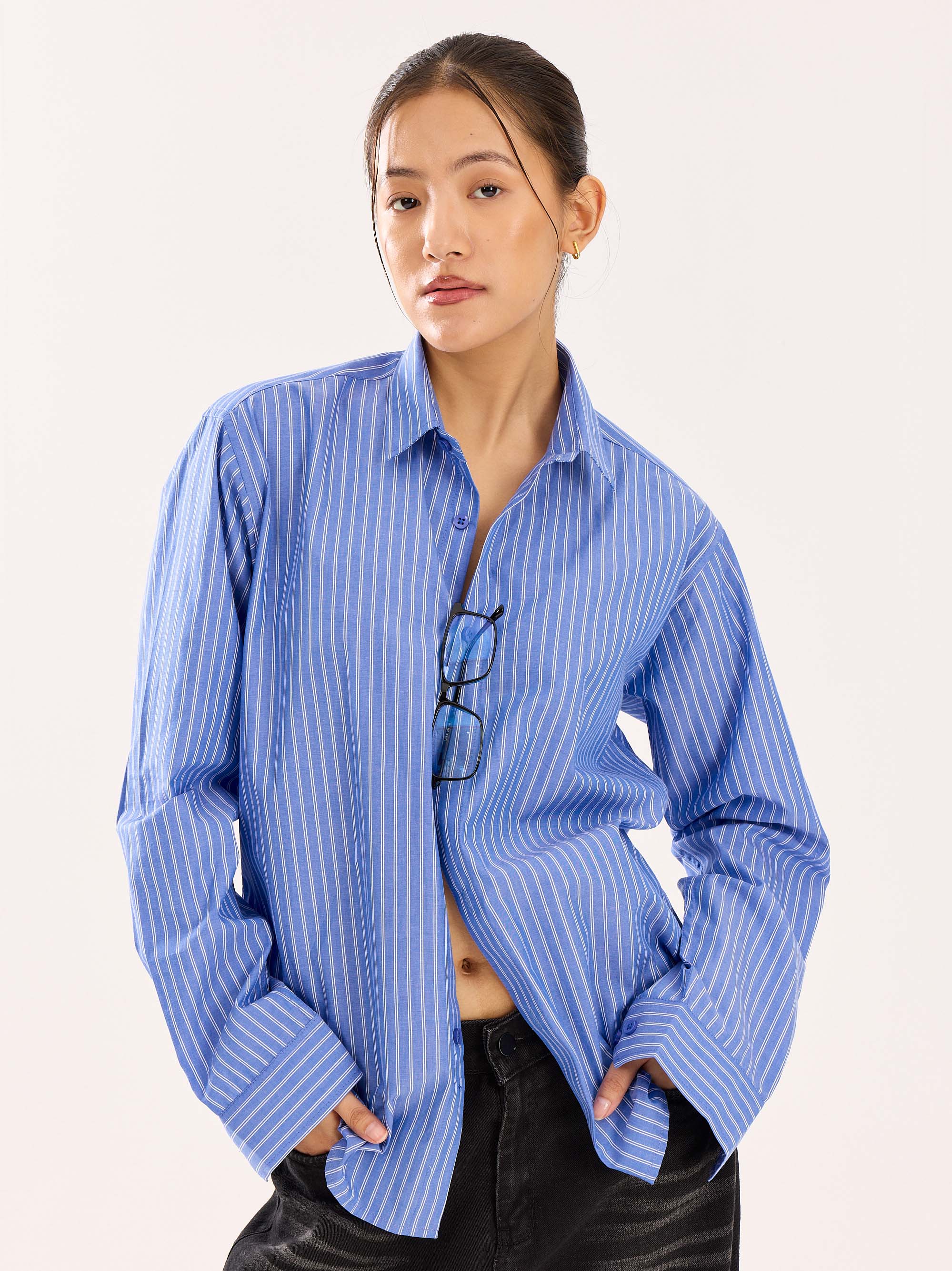 Blue Striped Poplin Shirt - Image 4