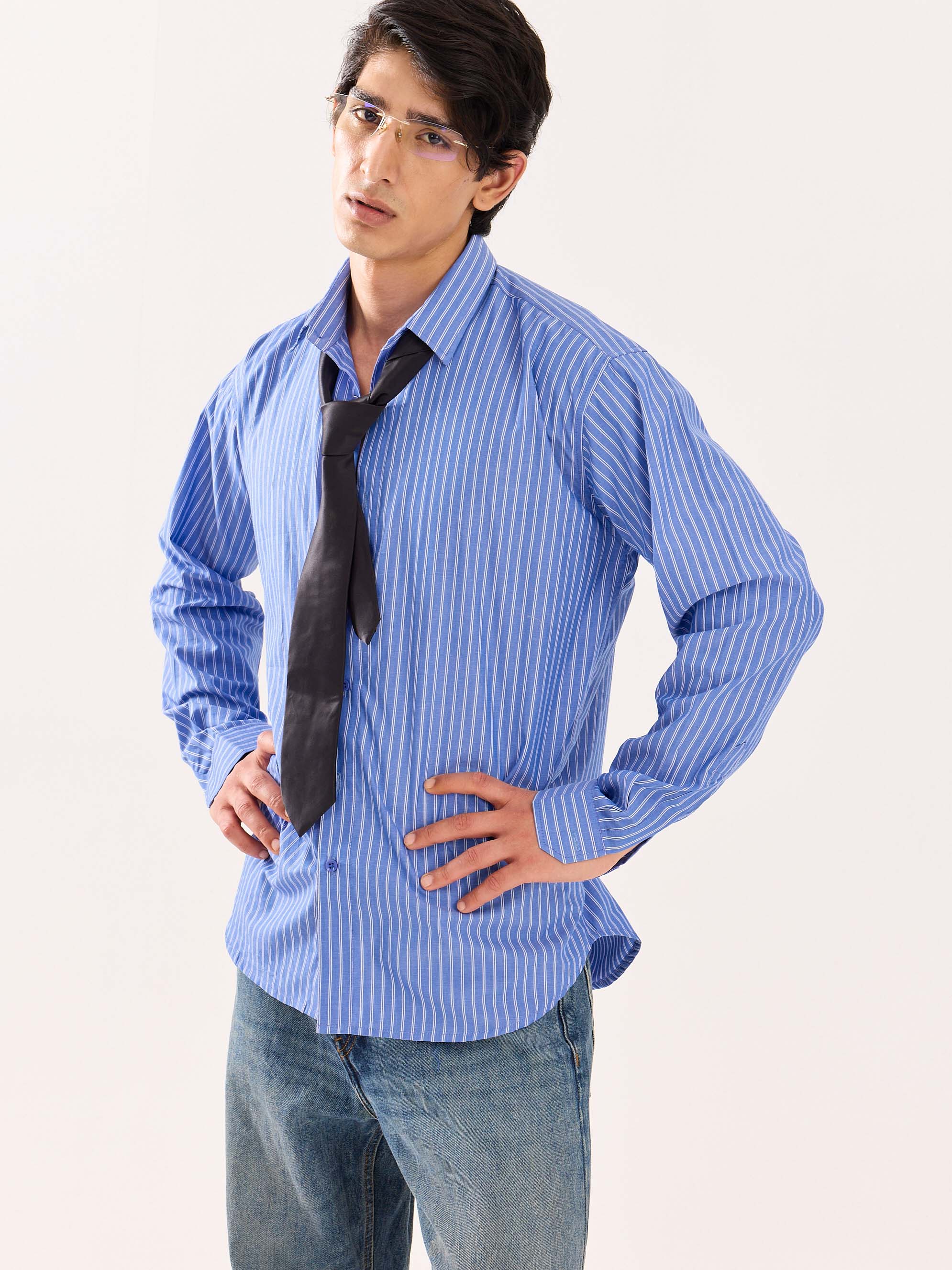 Blue Striped Poplin Shirt - Image 6