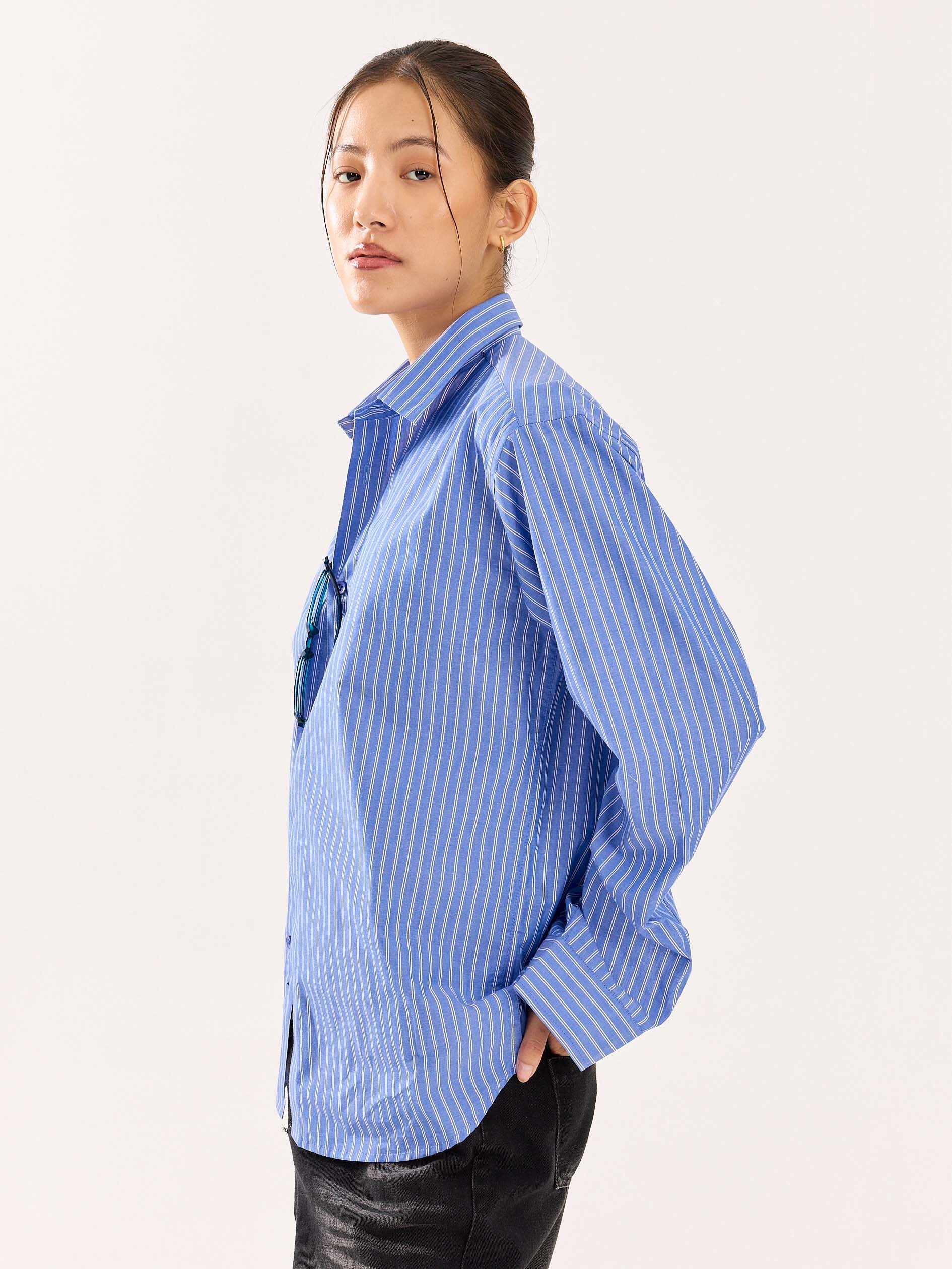 Blue Striped Poplin Shirt - Image 7