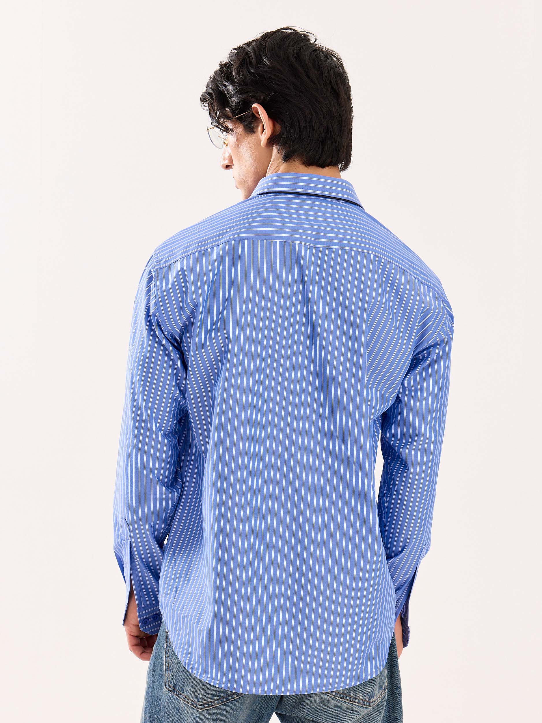 Blue Striped Poplin Shirt - Image 8