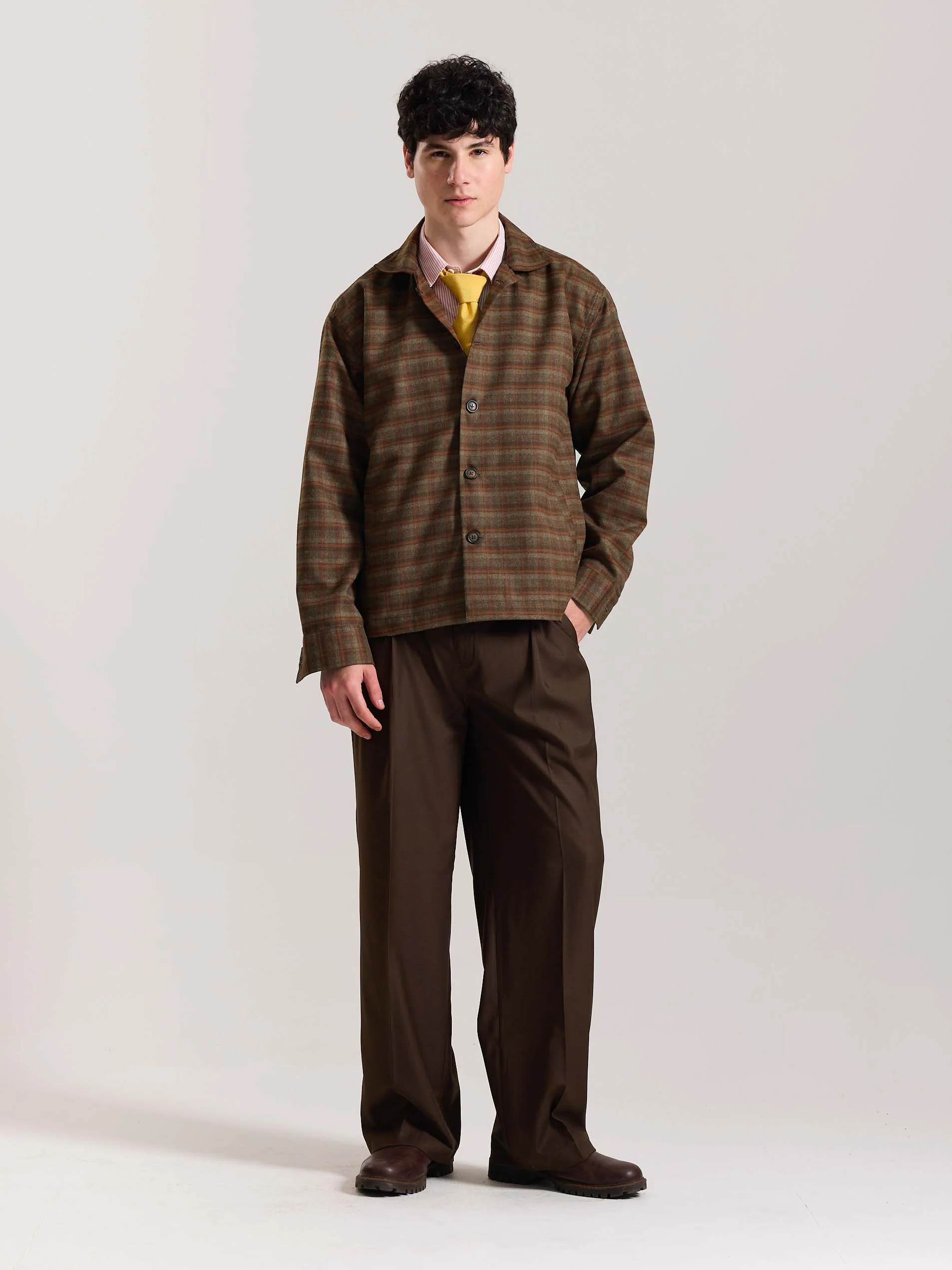 Brown Checkered Tweed Shacket