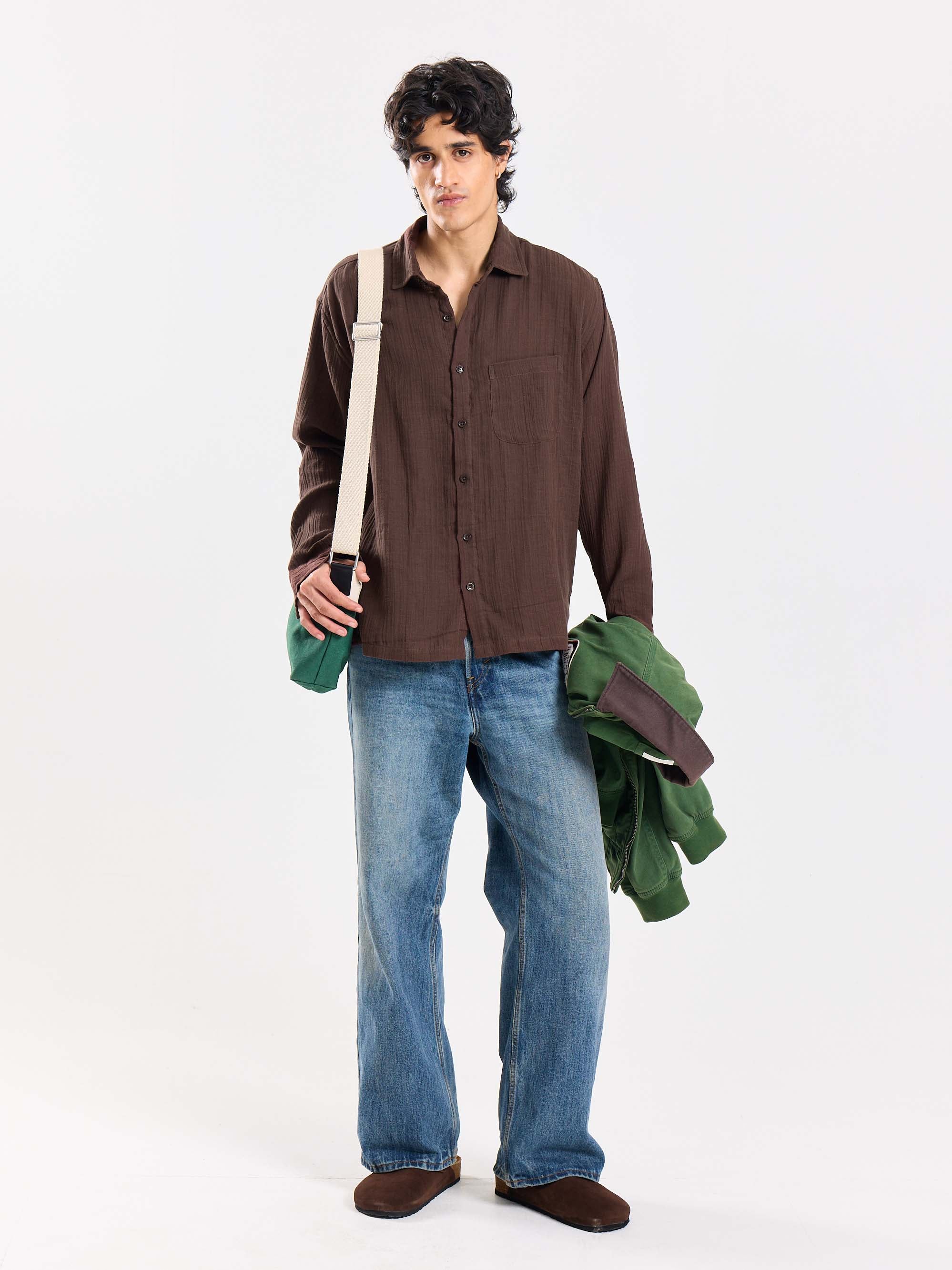 Brown Gauze Holiday Shirt