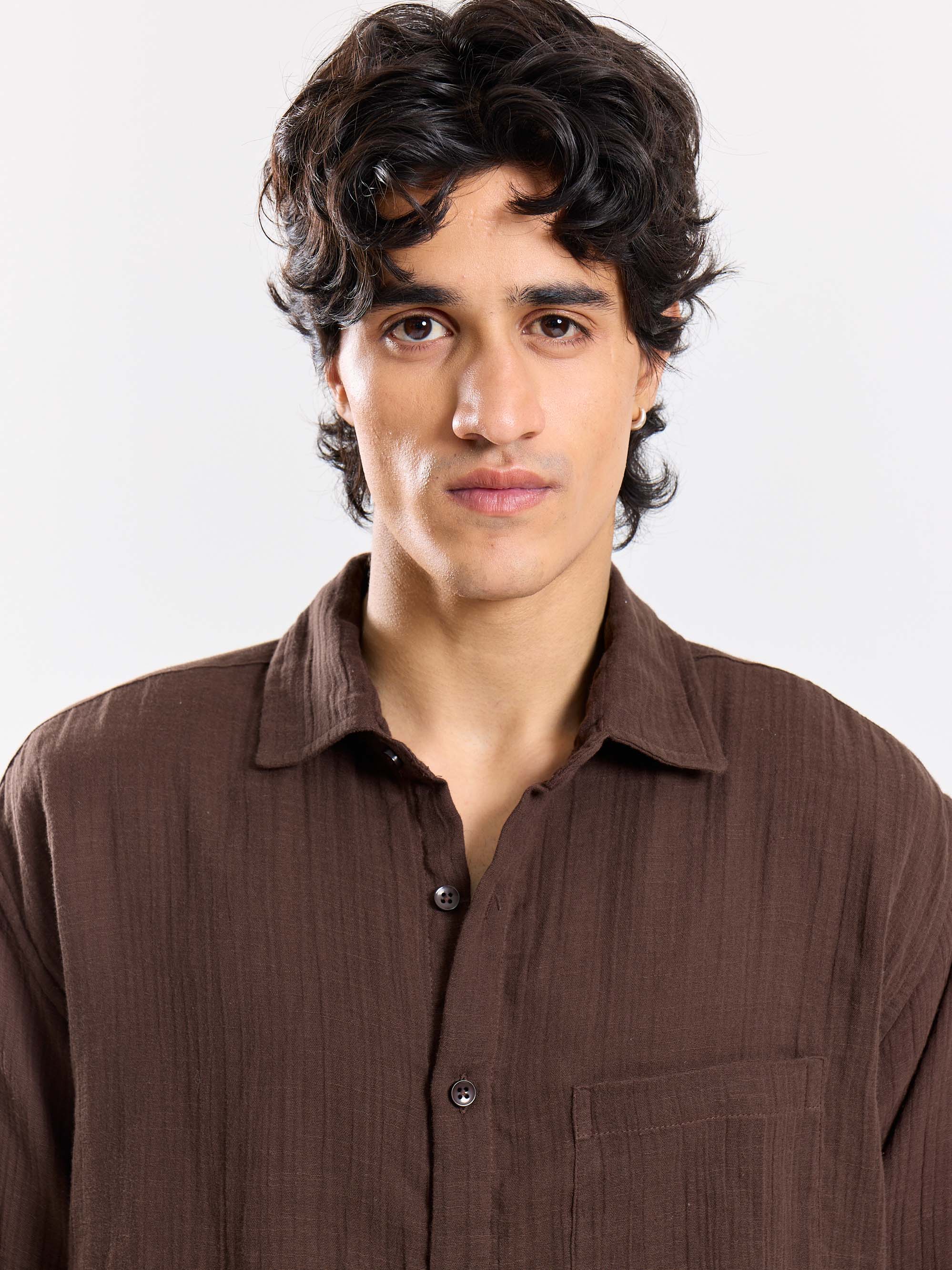 Brown Gauze Holiday Shirt - Image 3