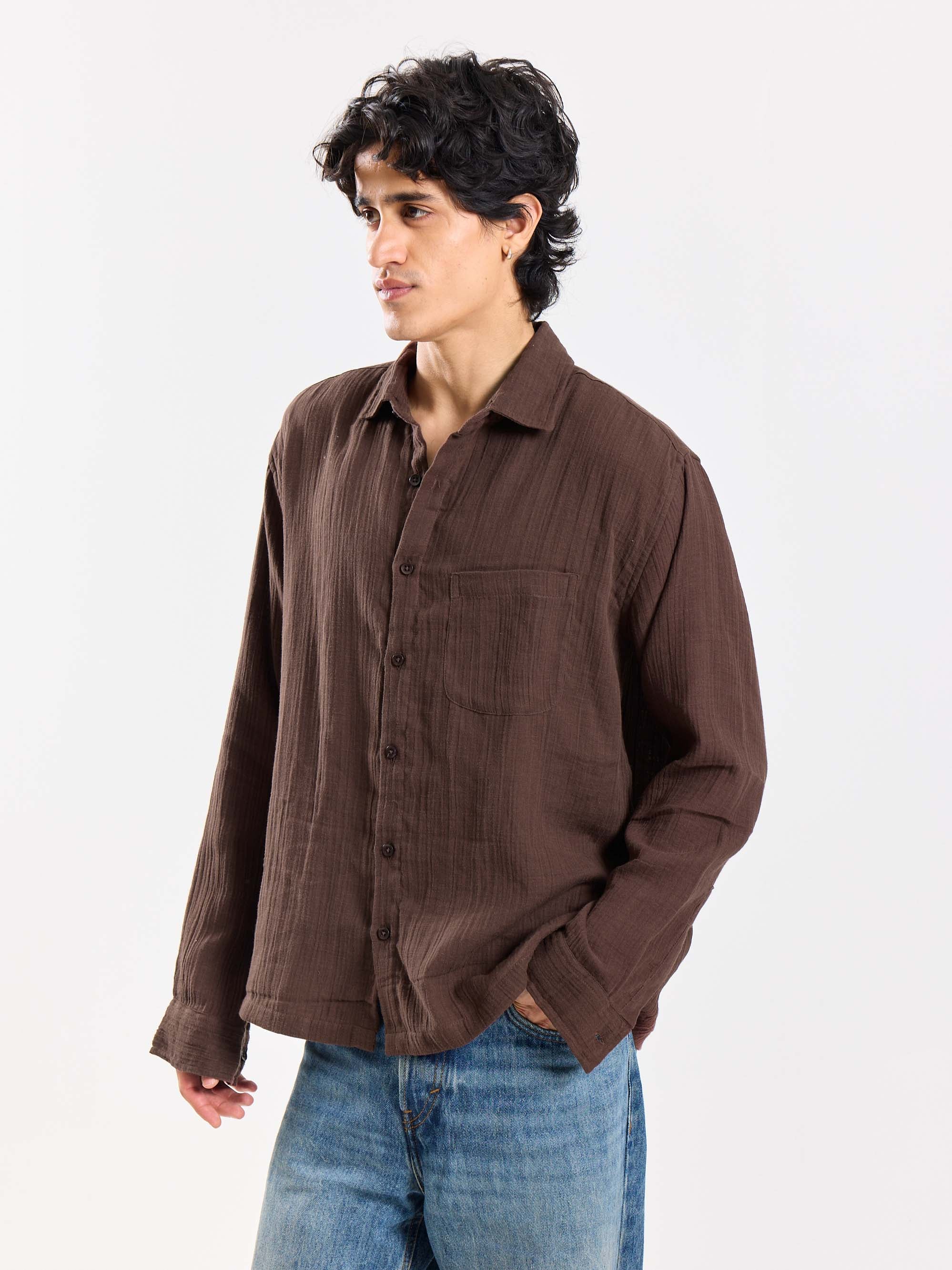 Brown Gauze Holiday Shirt - Image 4