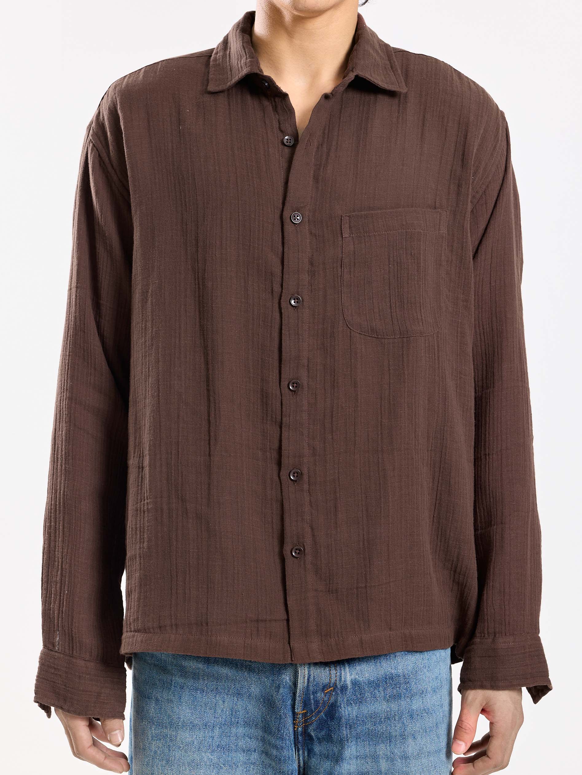 Brown Gauze Holiday Shirt - Image 6