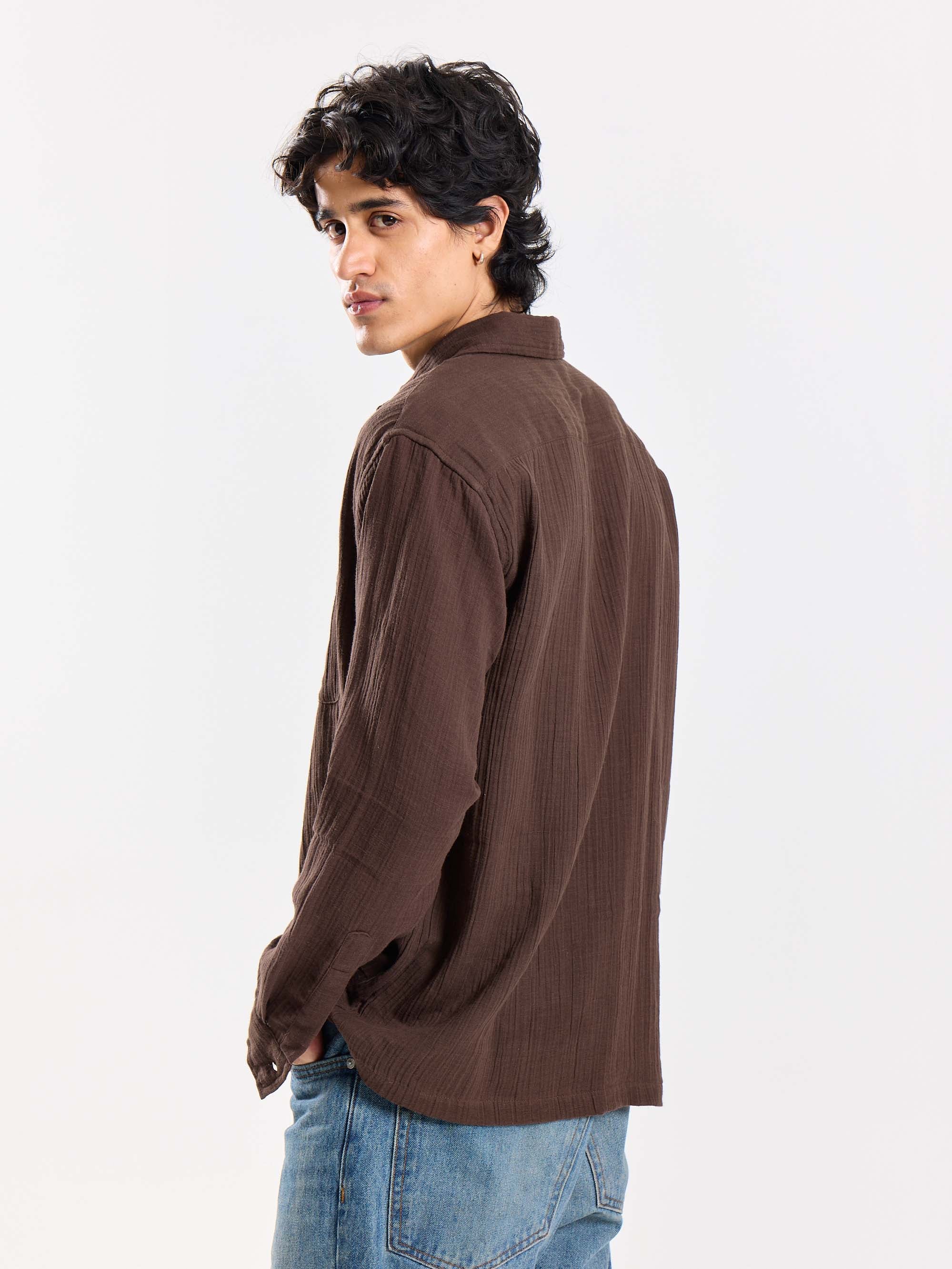 Brown Gauze Holiday Shirt - Image 7