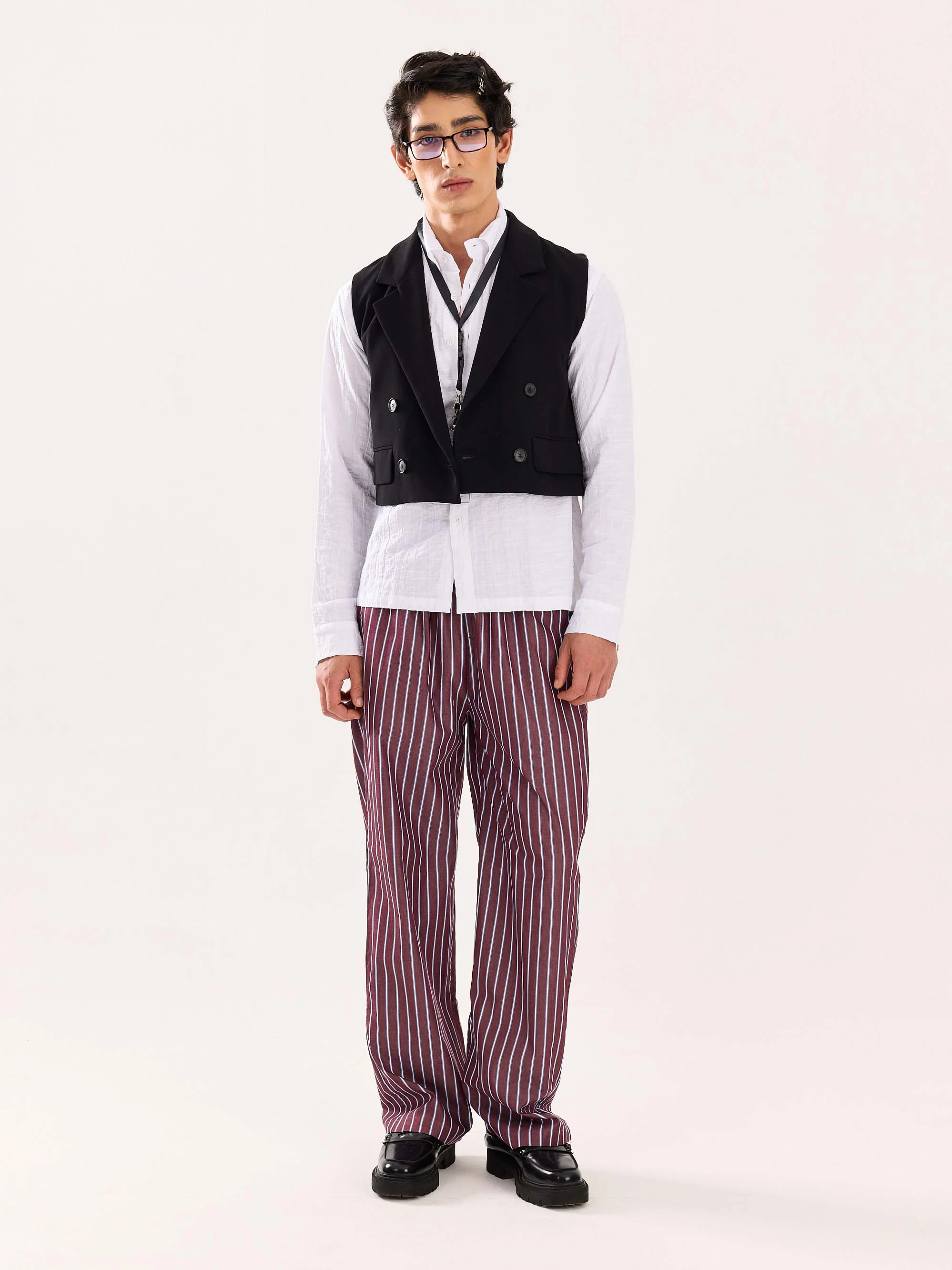Burgundy Striped Poplin Pull-on Pants