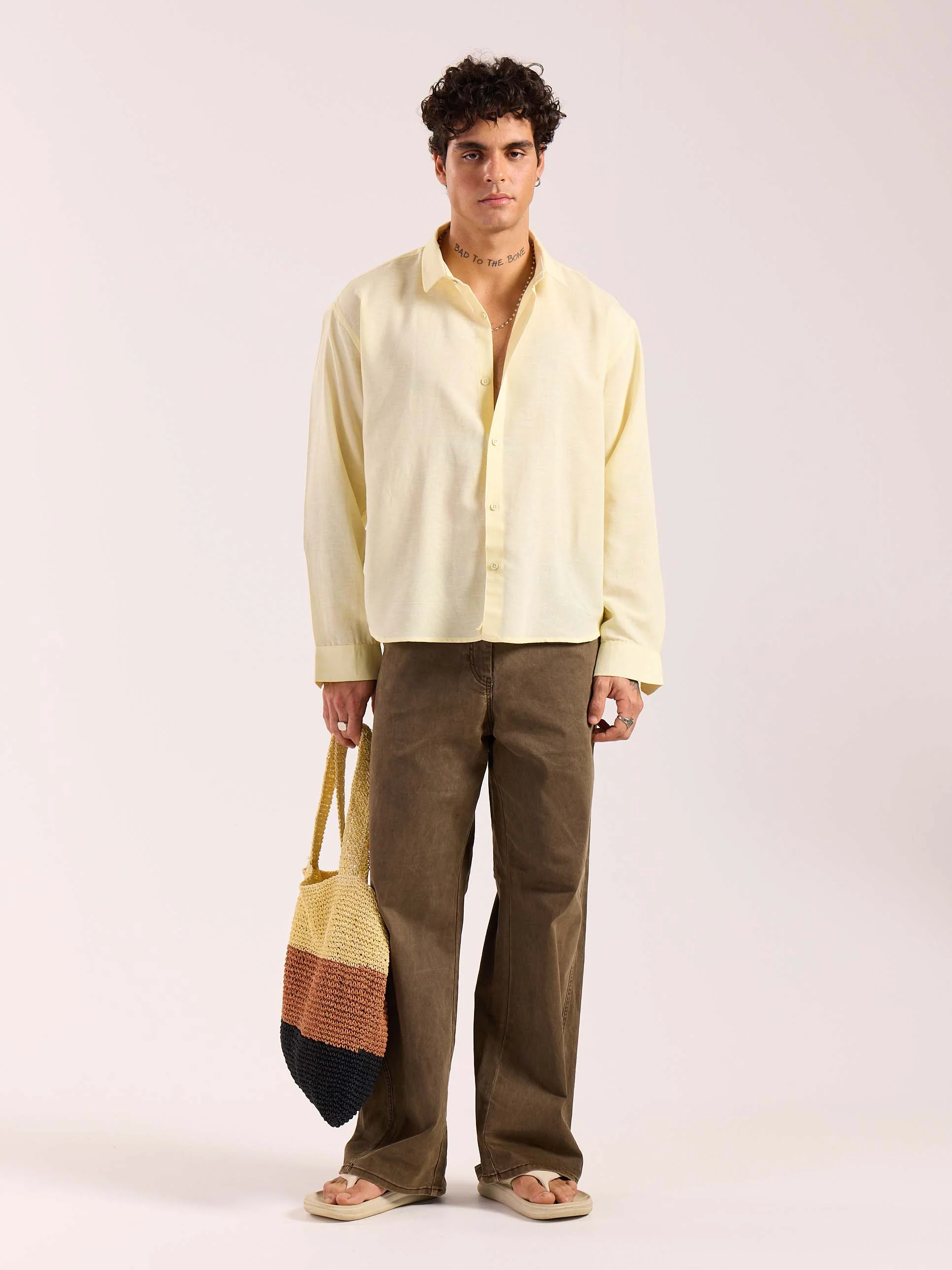 Butter Yellow Linen Cropped Shirt