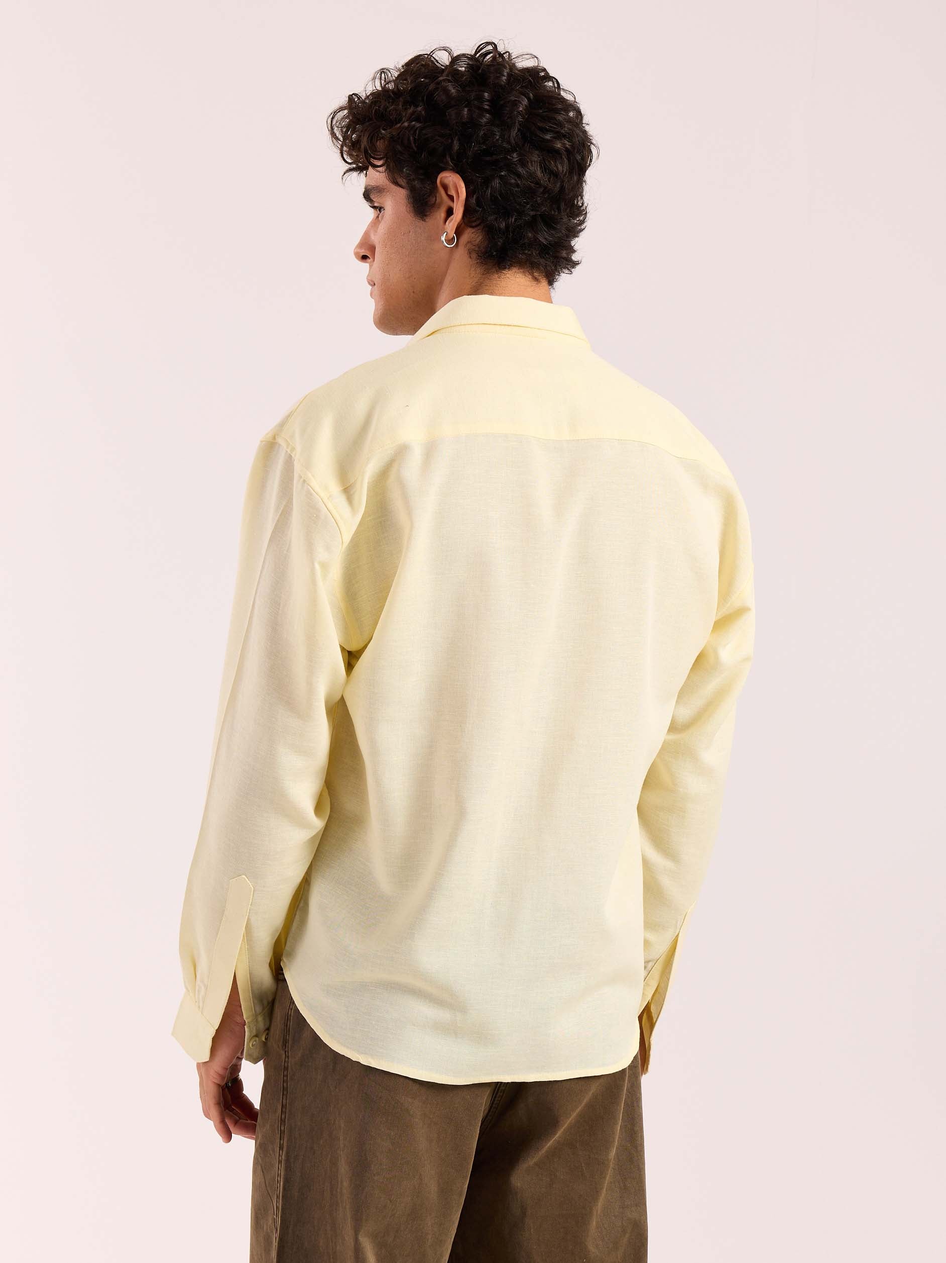 Butter Yellow Linen Cropped Shirt - Image 5