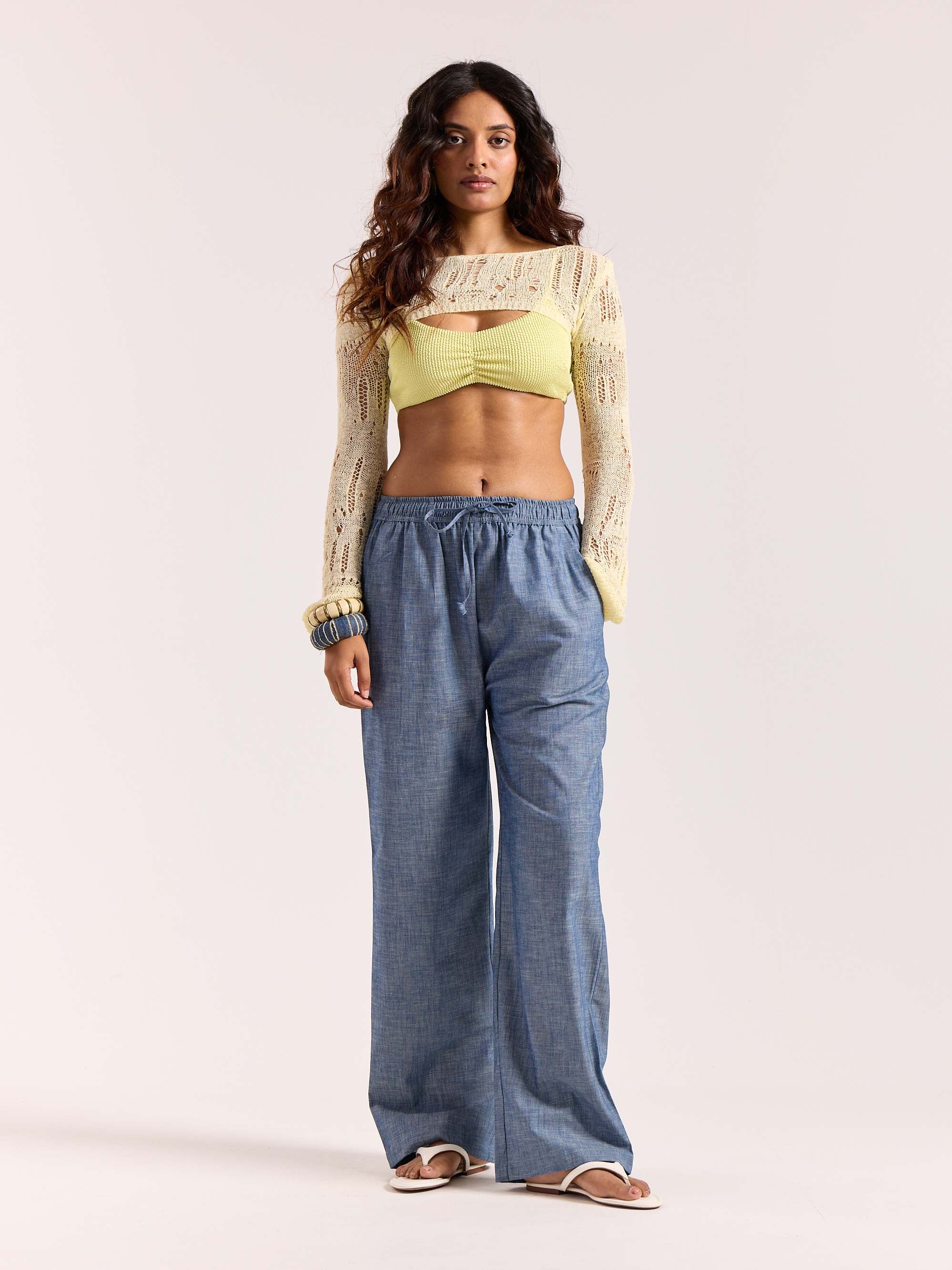 Chambray Blue Linen Pull-on Pants - Image 2