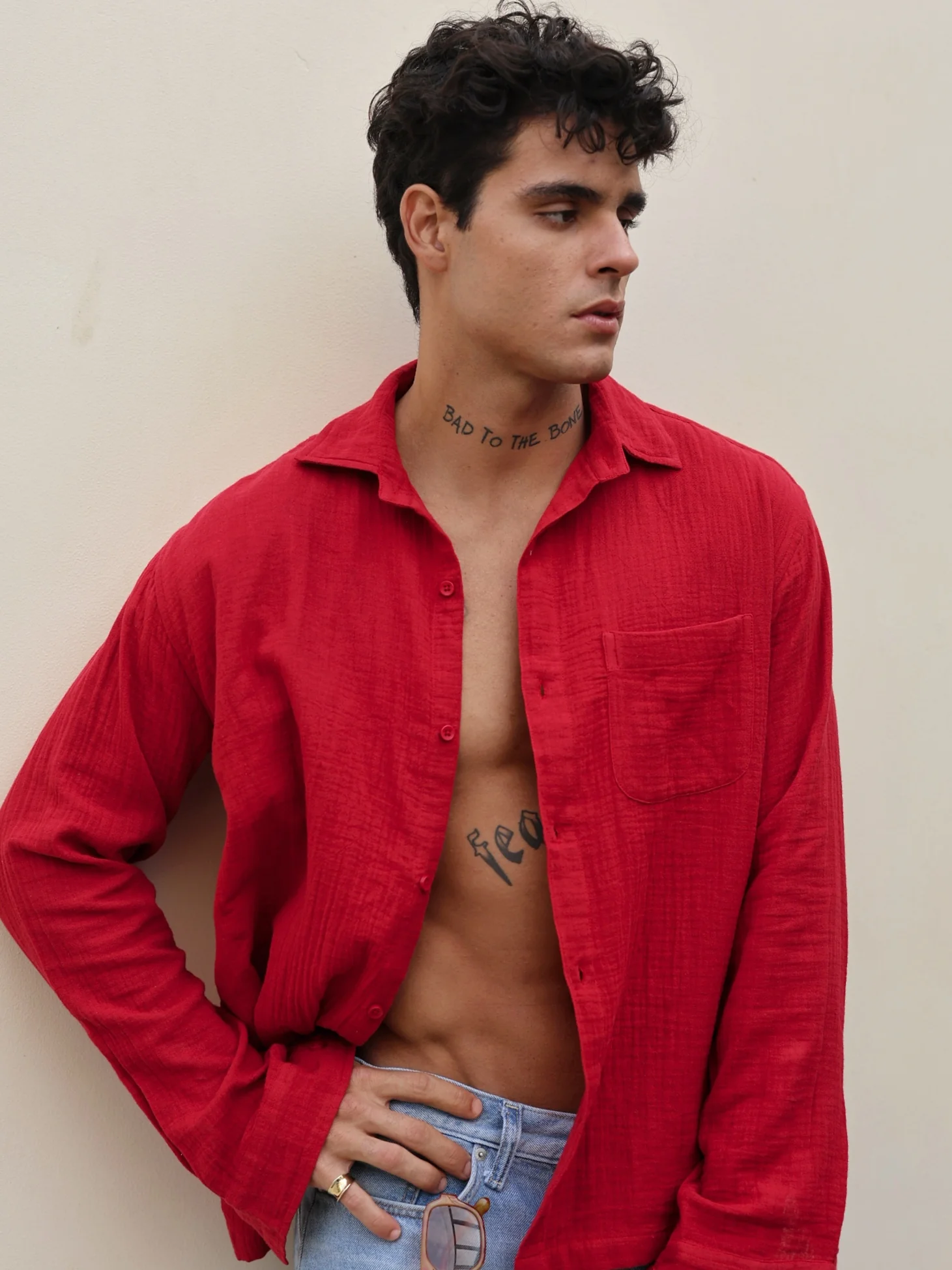 Cherry Red Gauze Holiday Shirt ( Pre-Order ) - Image 2
