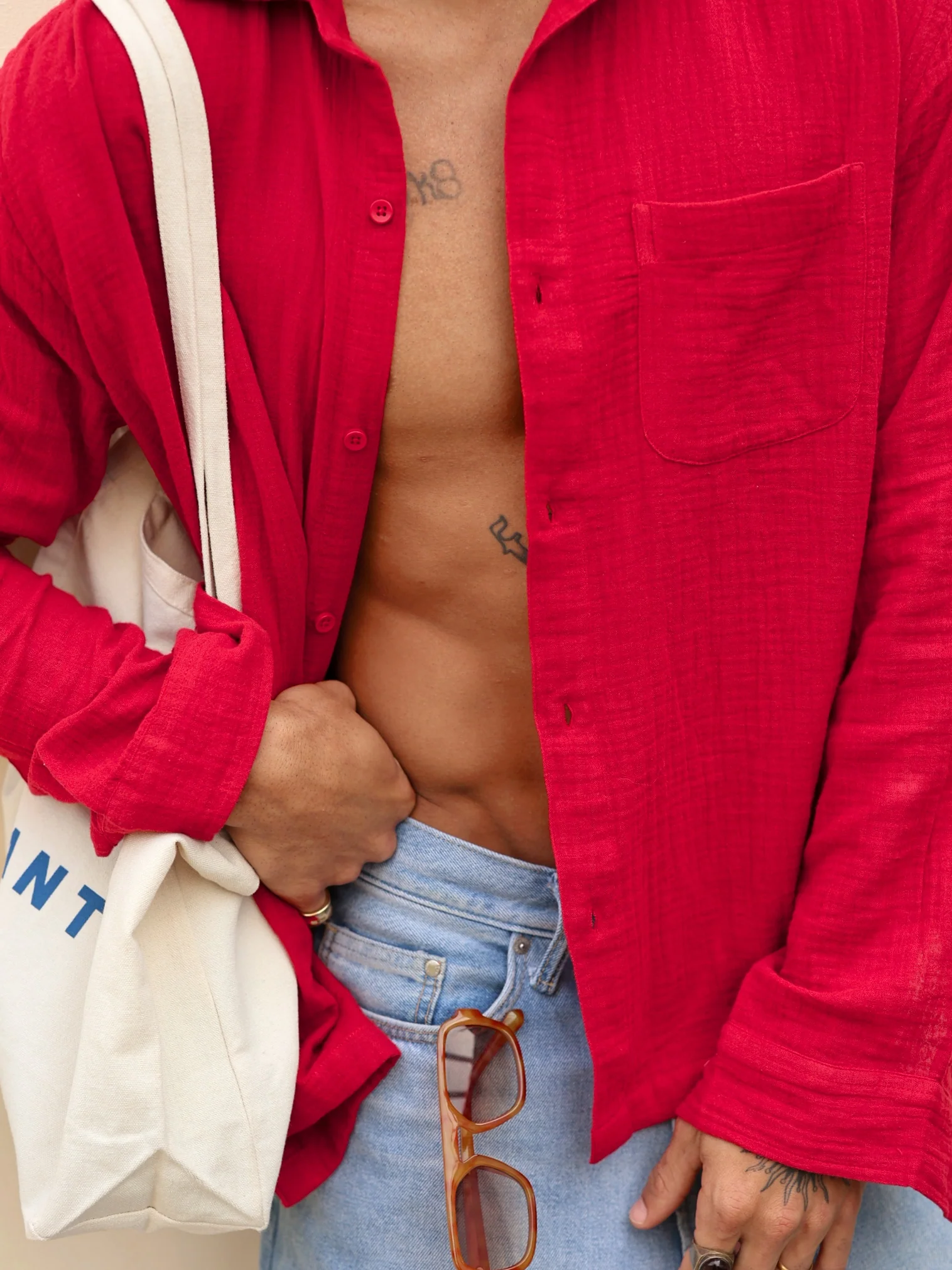 Cherry Red Gauze Holiday Shirt ( Pre-Order ) - Image 4