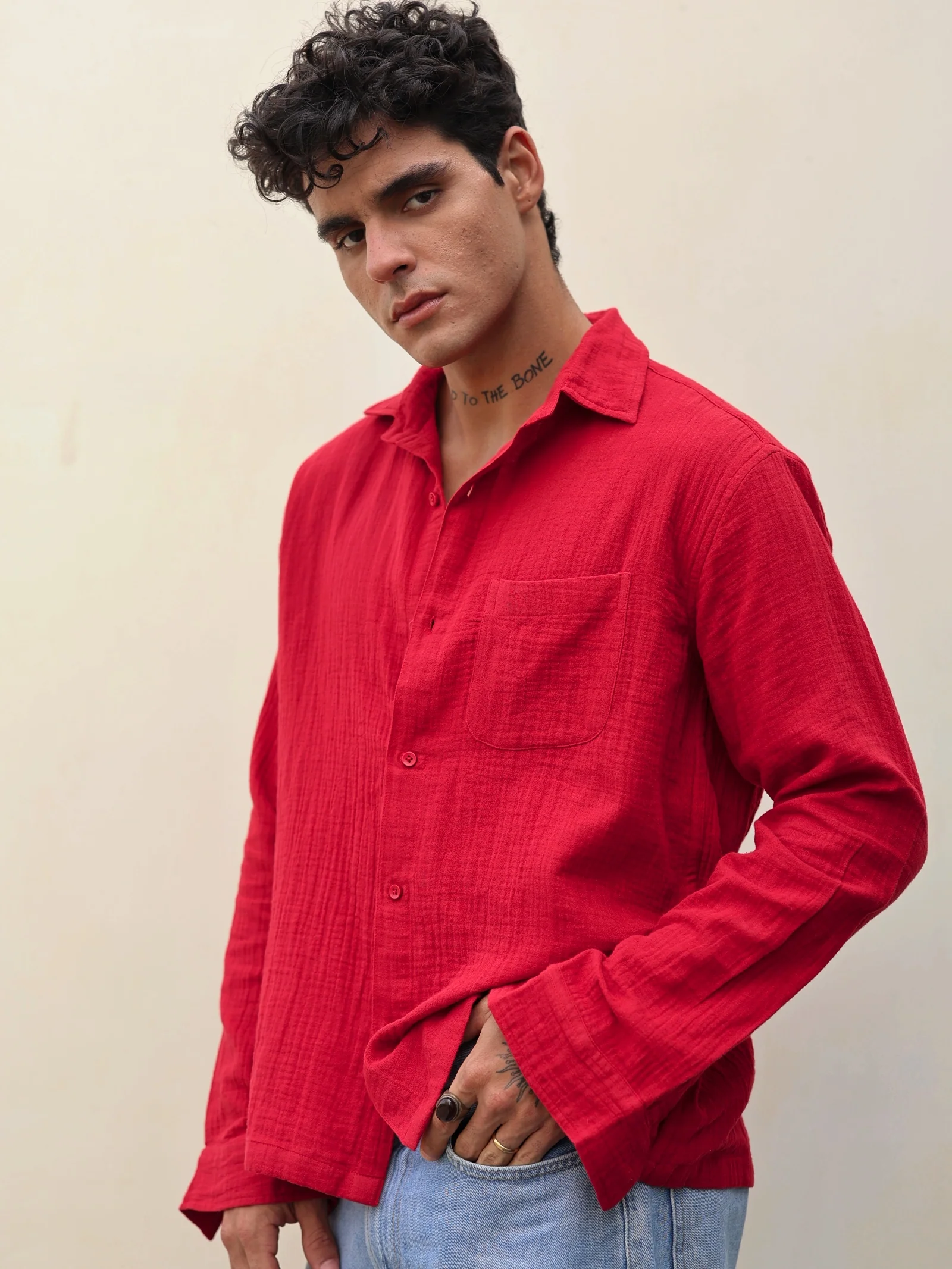 Cherry Red Gauze Holiday Shirt ( Pre-Order ) - Image 5