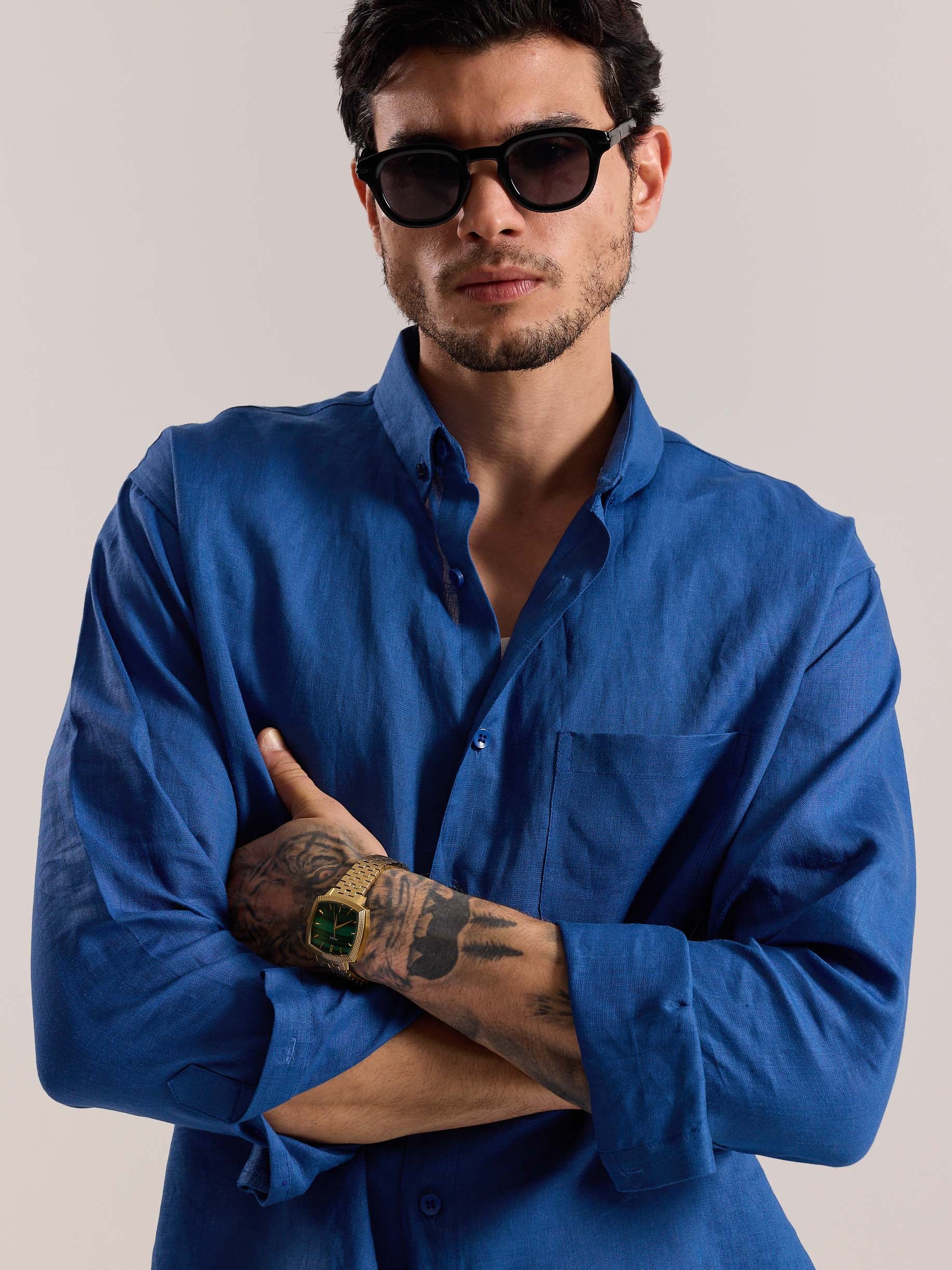Cobalt Blue Irish Linen Shirt - Image 5