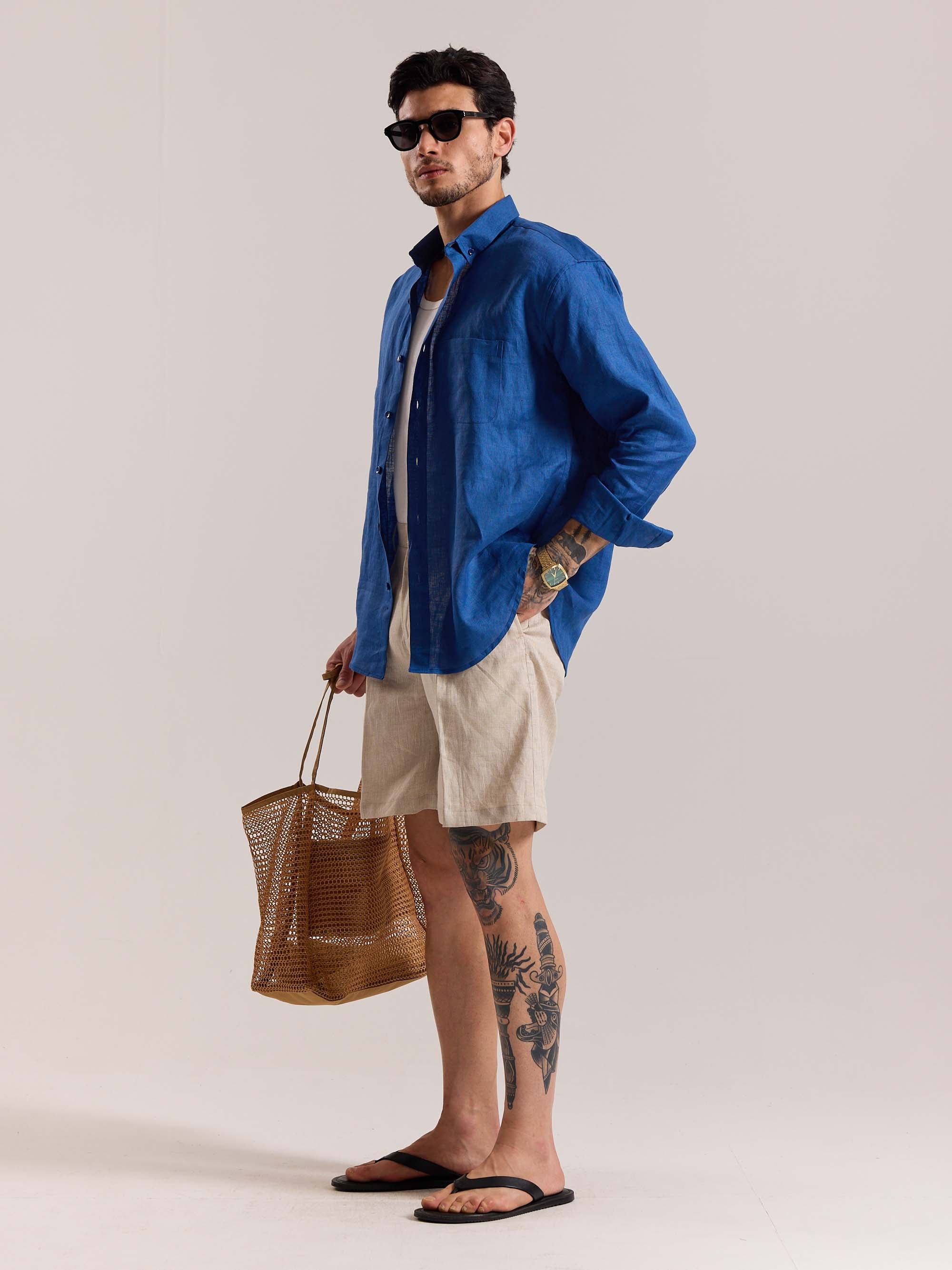 Cobalt Blue Irish Linen Shirt - Image 6