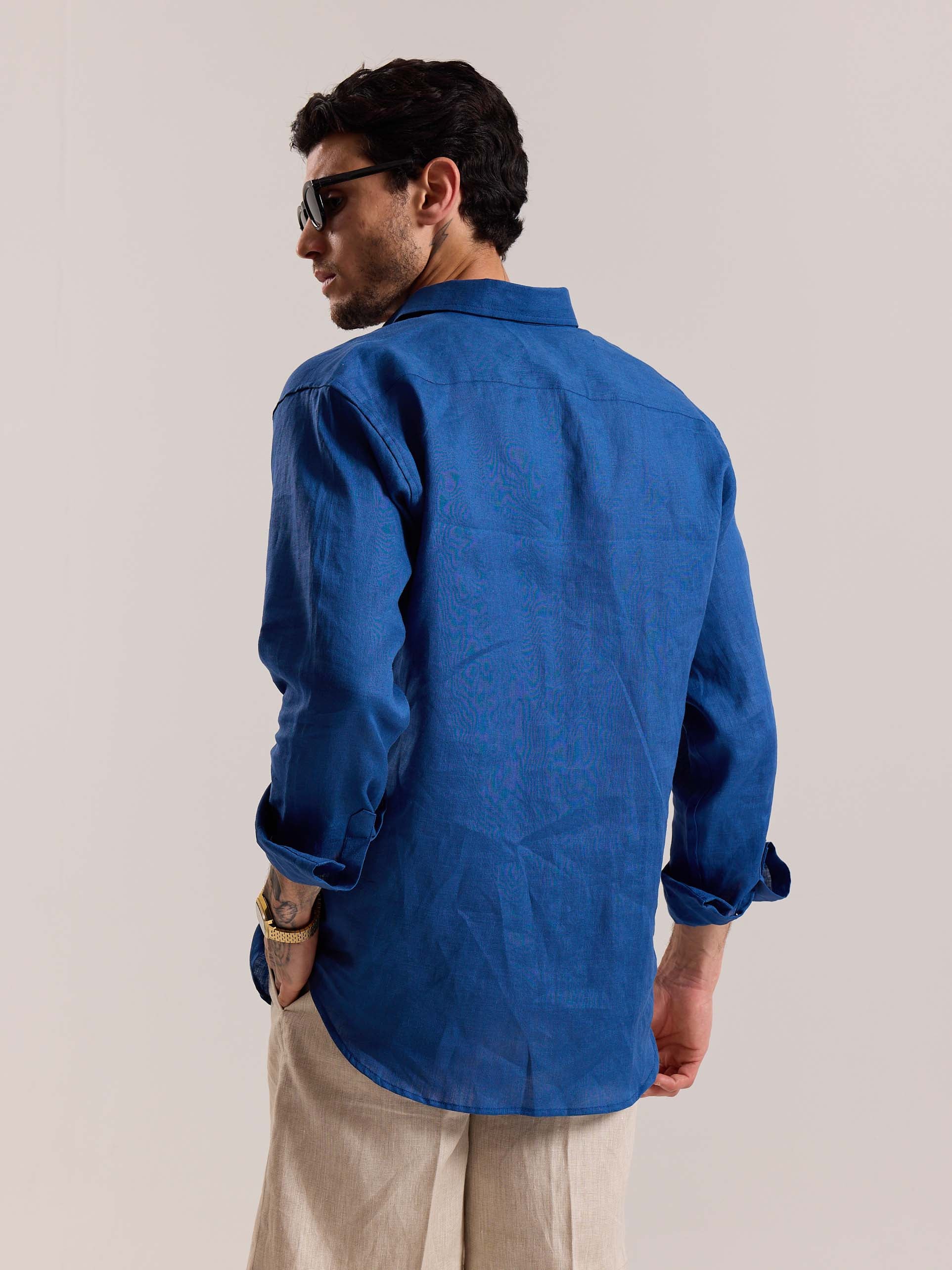 Cobalt Blue Irish Linen Shirt - Image 8
