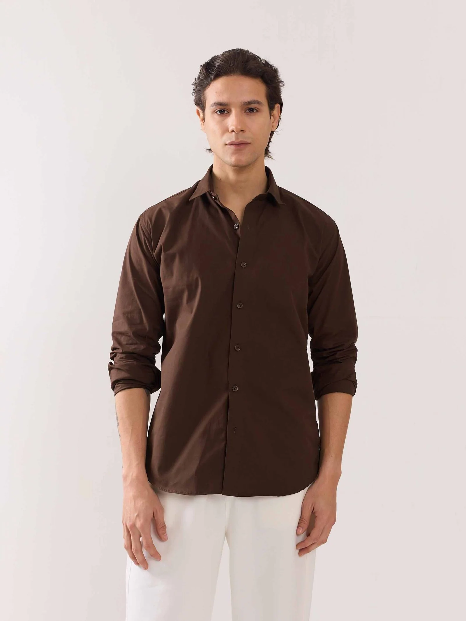 Coffee Brown Poplin Shirt - Image 3