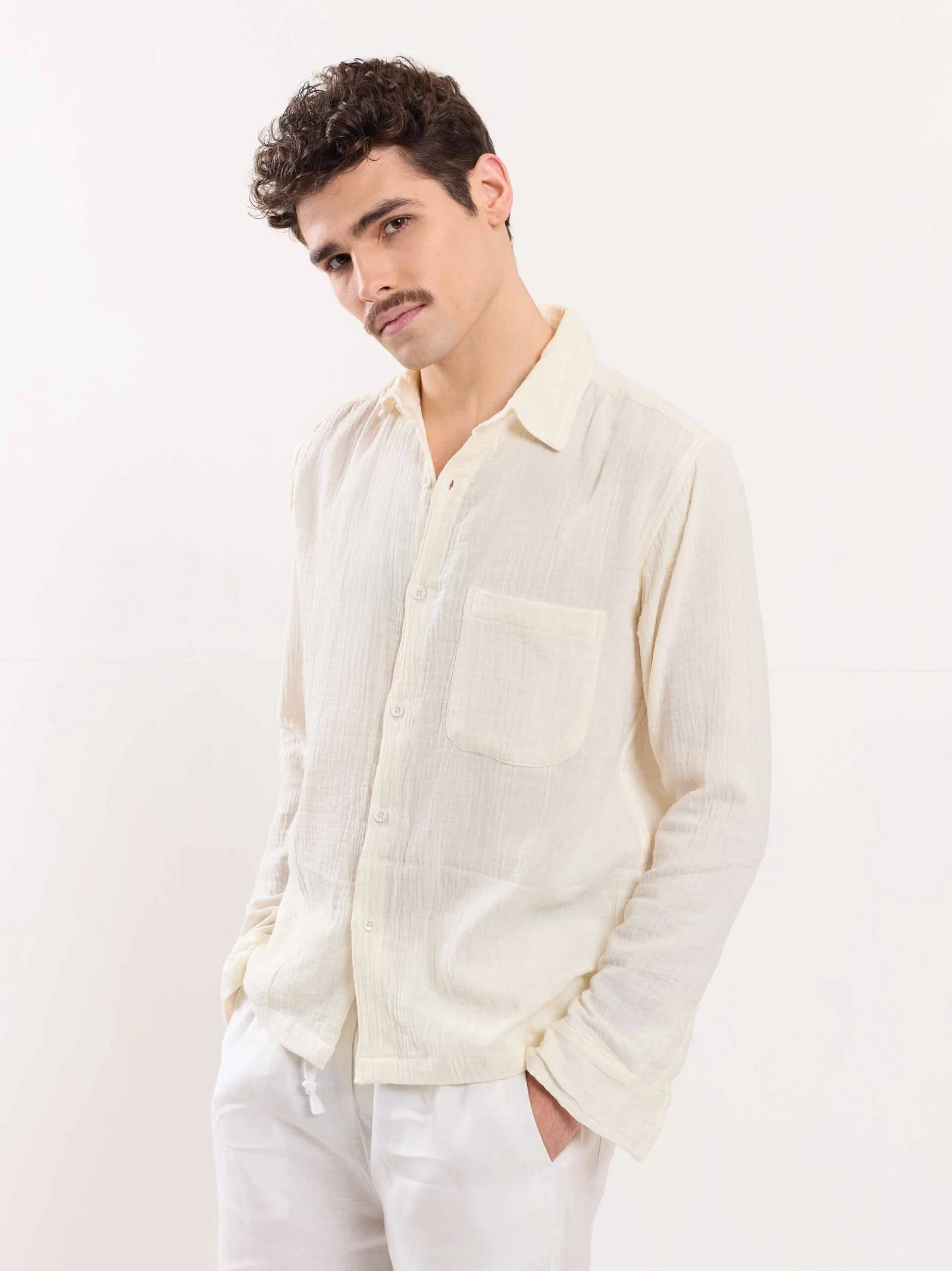 Cream Gauze Holiday Shirt - Image 4