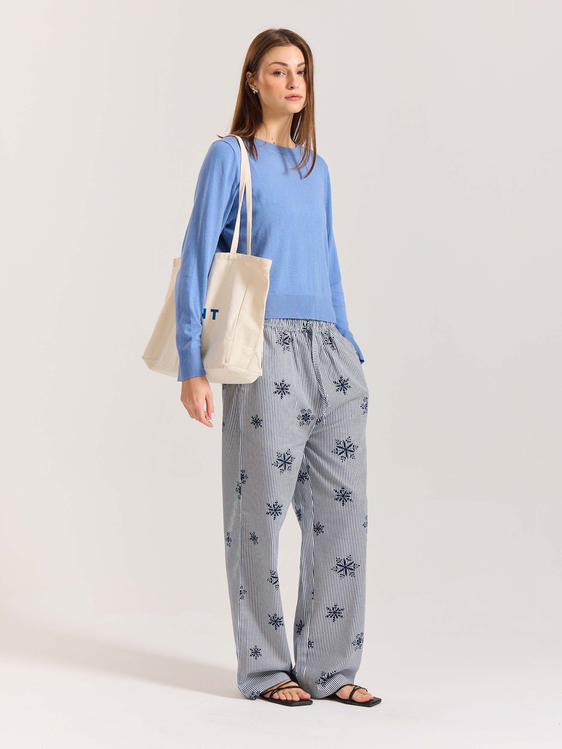 Dark Blue Striped Snowflake Pull-on Pants - Image 16