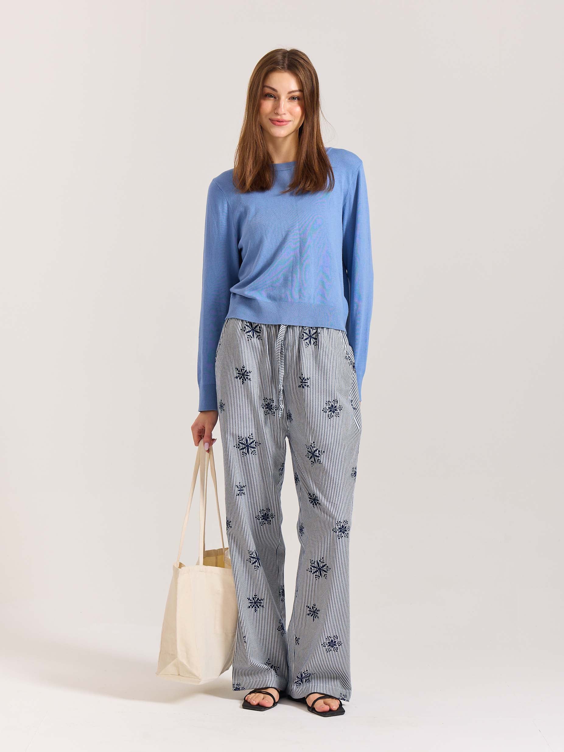 Dark Blue Striped Snowflake Pull-on Pants - Image 2