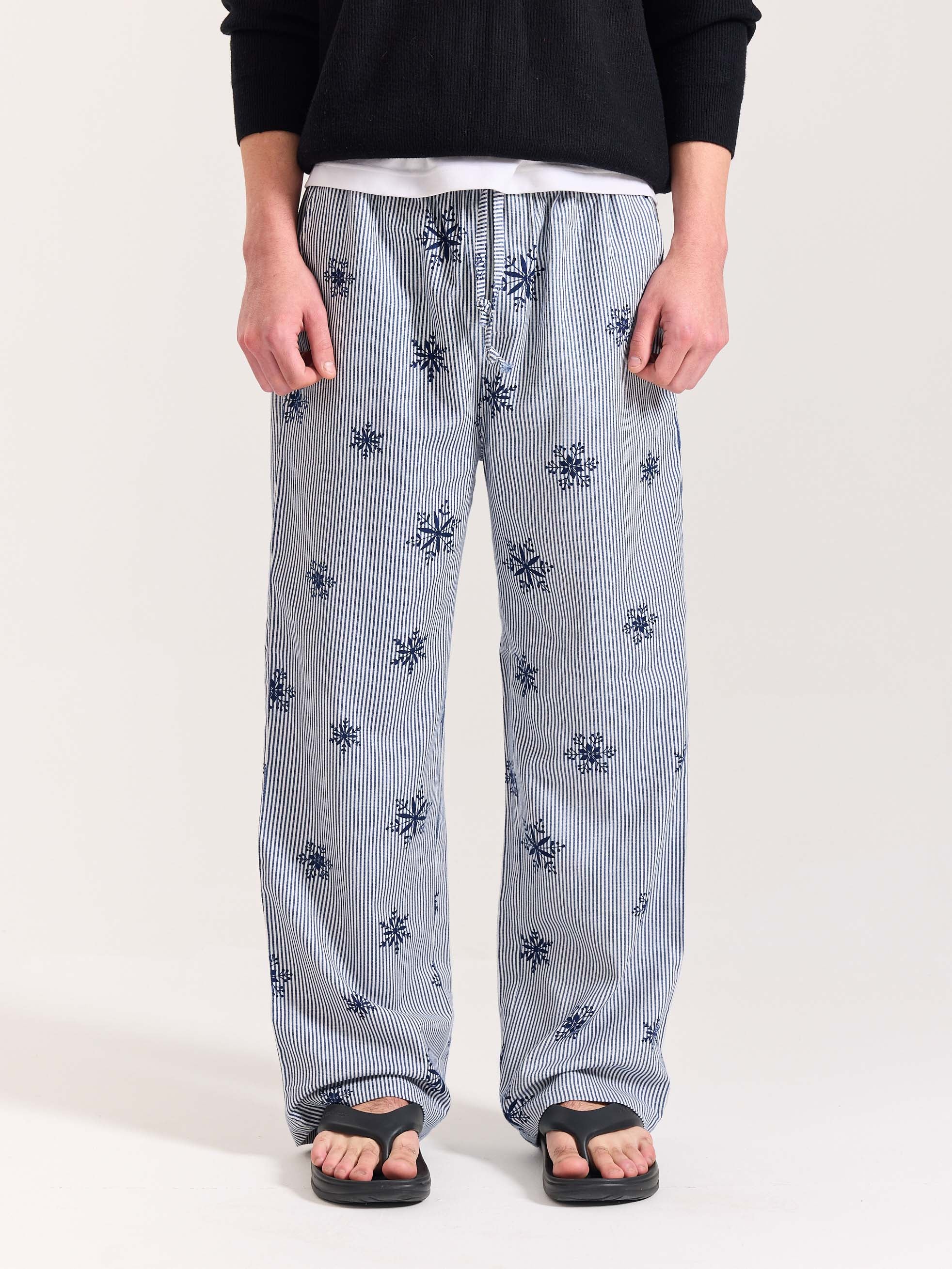 Dark Blue Striped Snowflake Pull-on Pants - Image 3